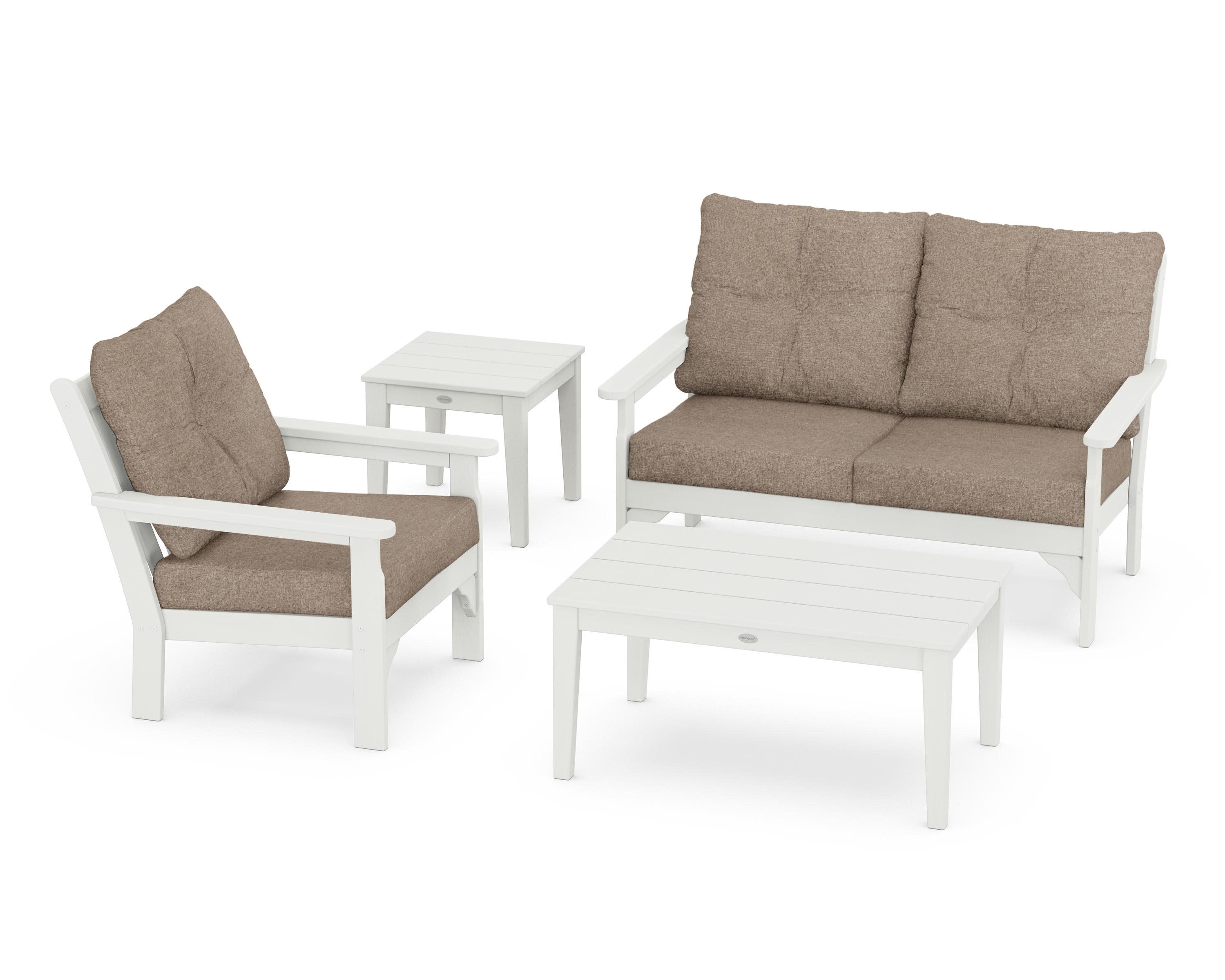 Vineyard 4-Piece Deep Seating Set in Vintage White / Spiced Burlap