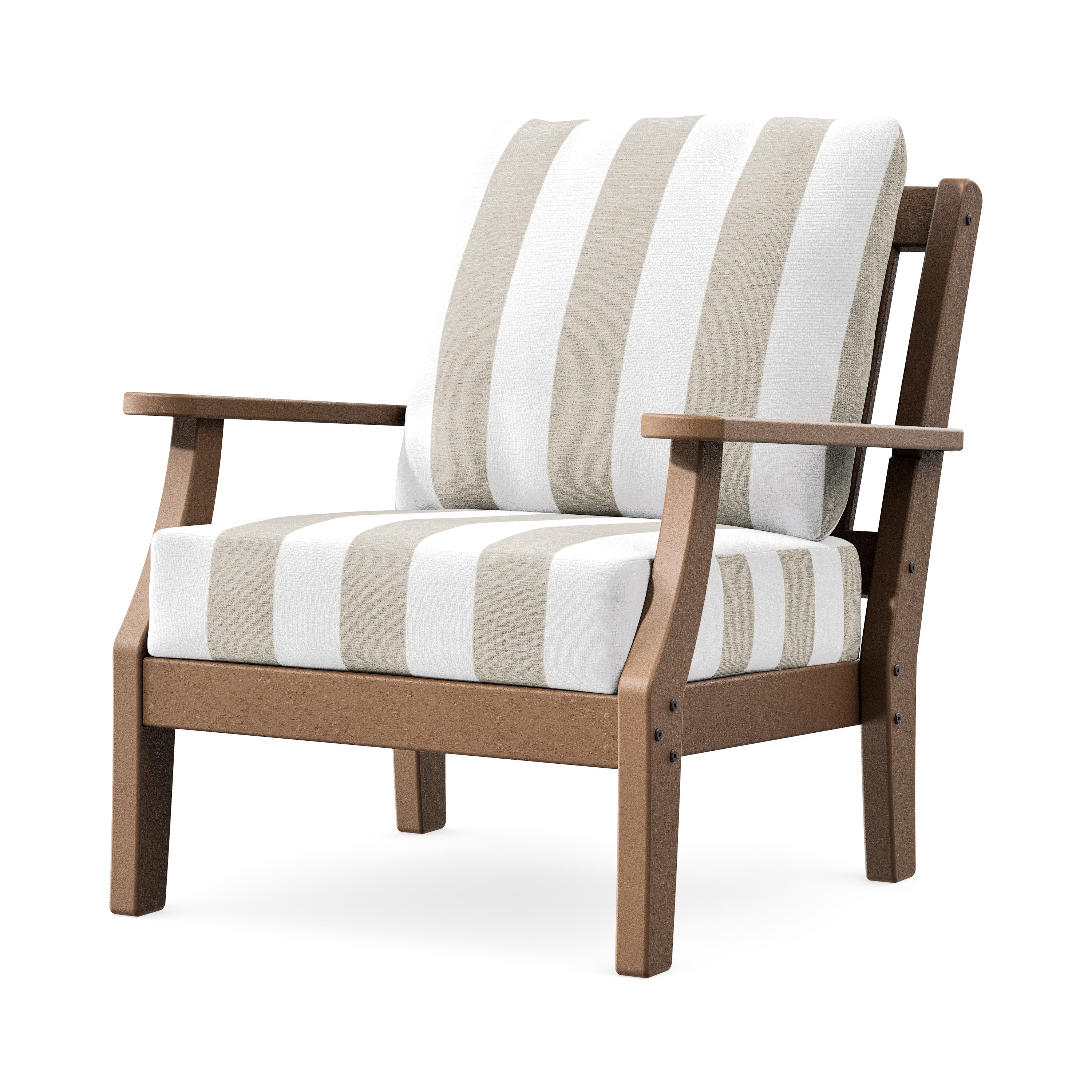 Chinoiserie Deep Seating Chair in Teak / Cabana Stripe Dune Burlap