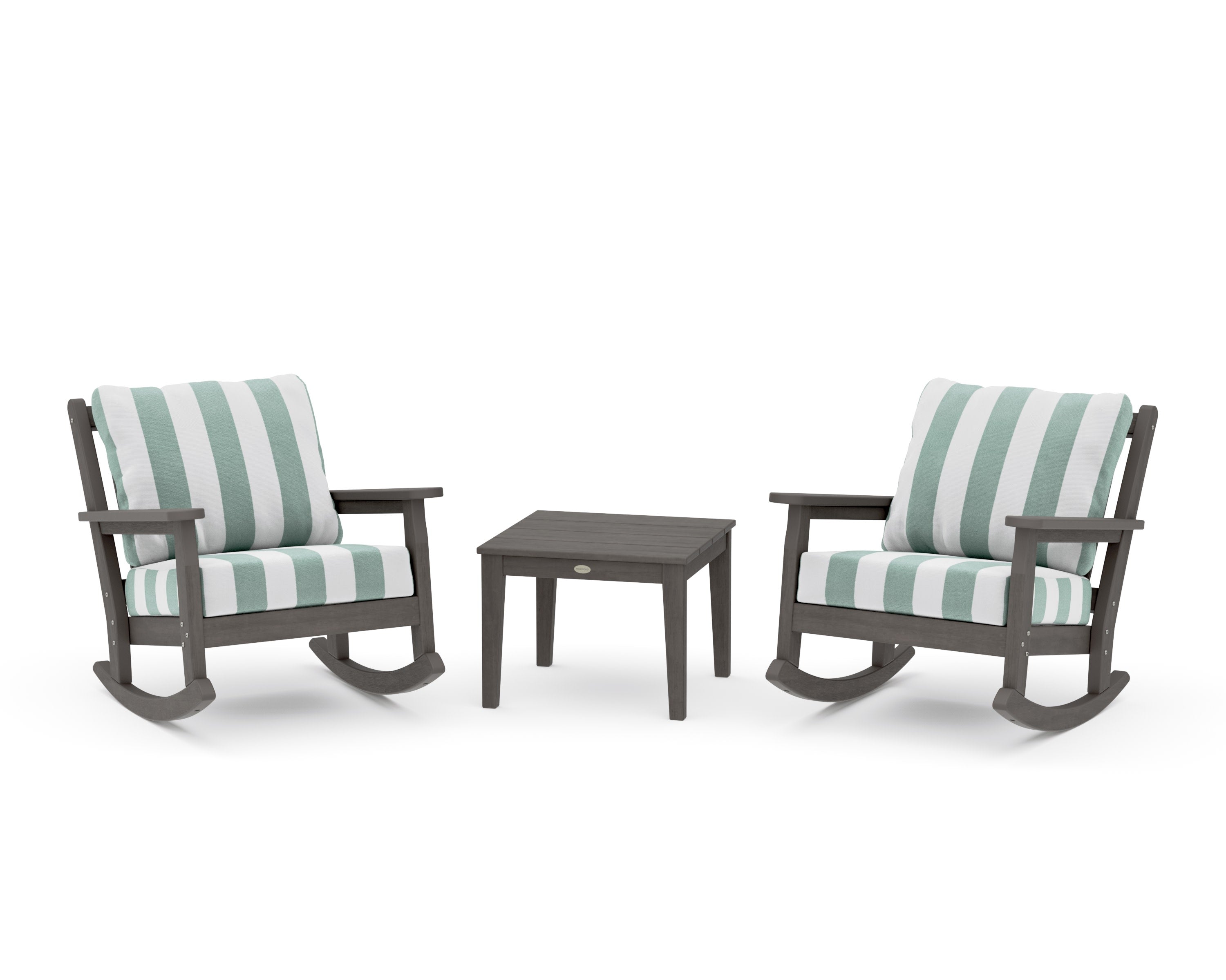 Chippendale 3-Piece Deep Seating Rocker Set in Driftwood / Cabana Stripe Glacier Spa