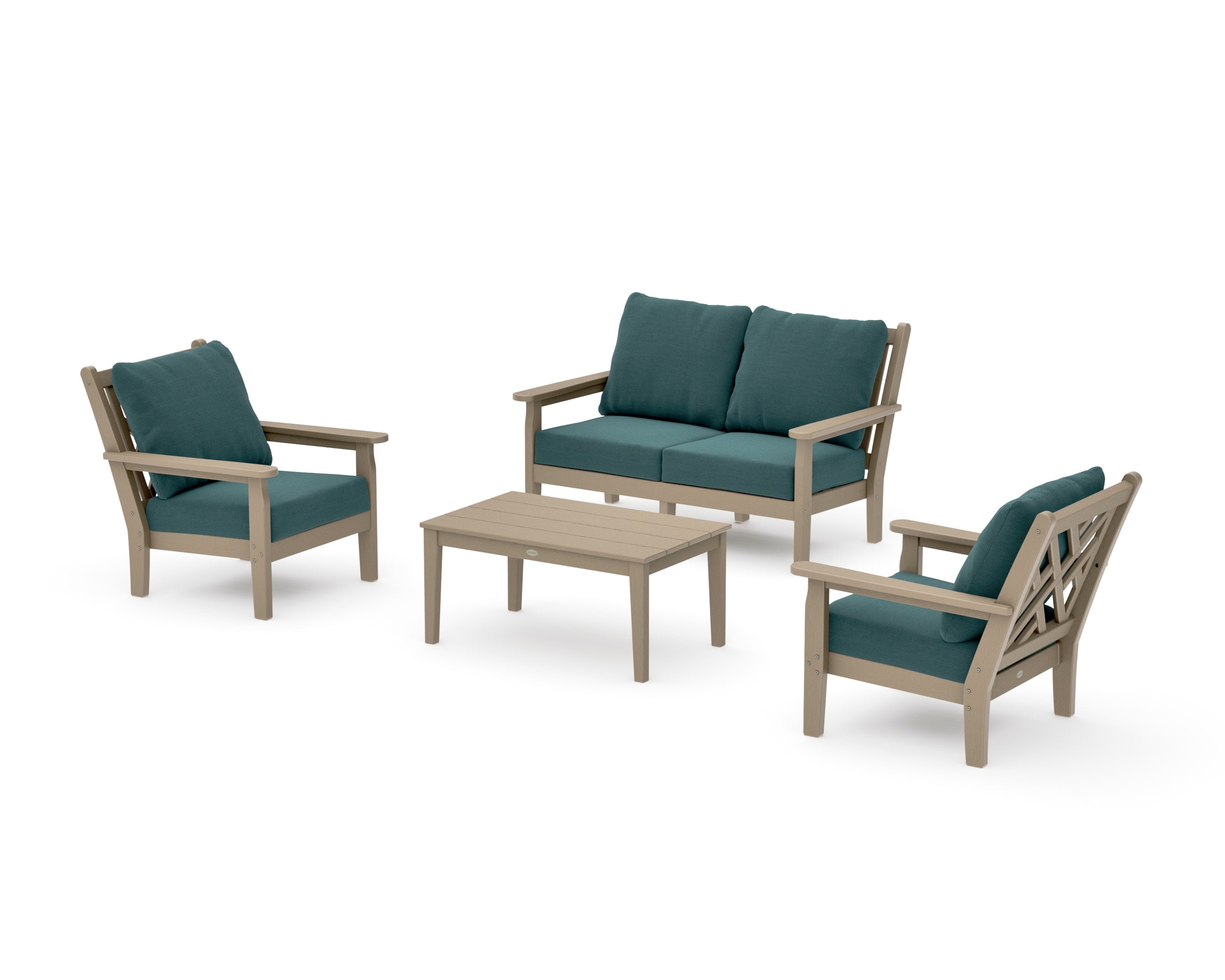 Chippendale 4-Piece Deep Seating Set with Loveseat in Vintage Sahara / Ocean Teal