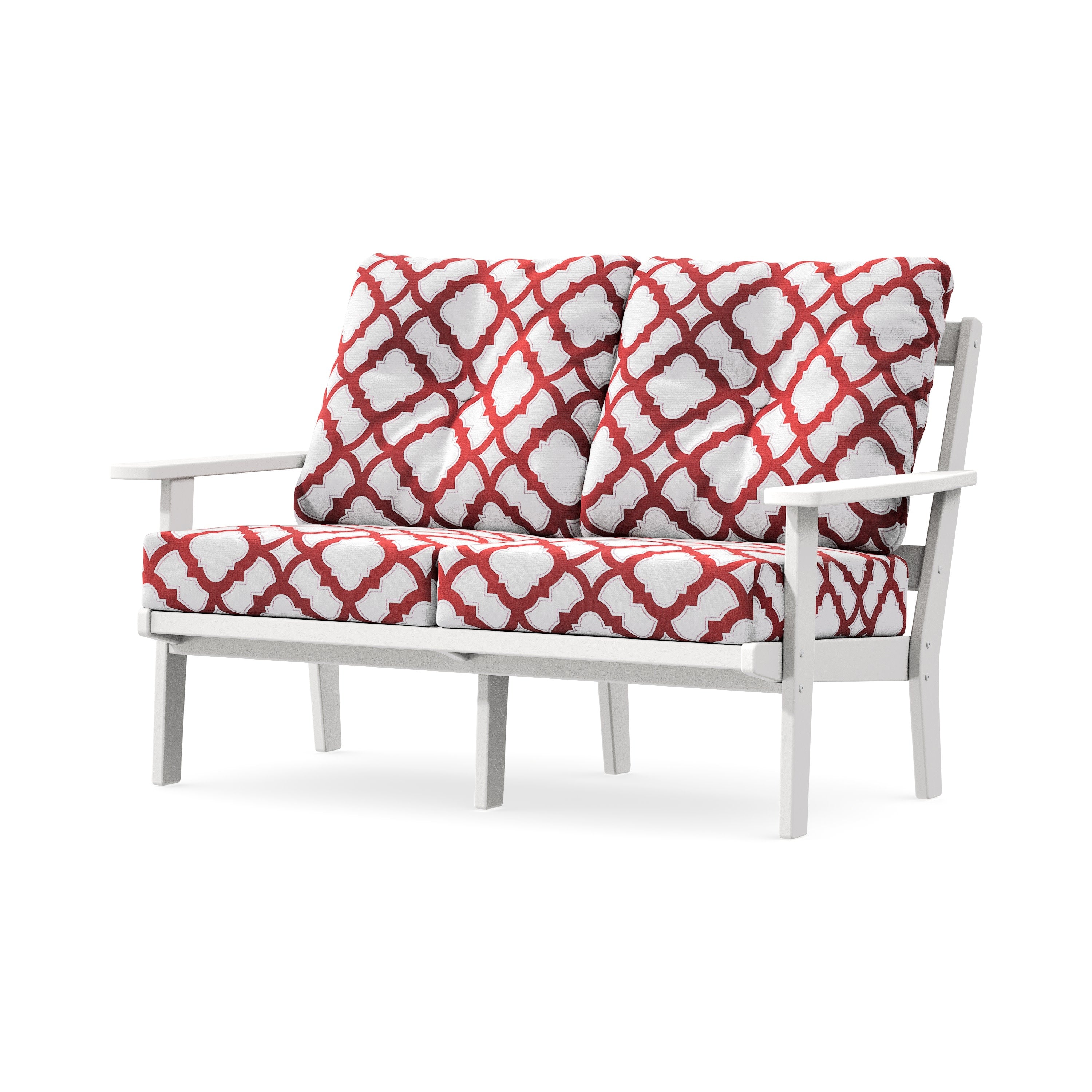 Oxford Deep SeatingLoveseat in White / Trellis Crimson