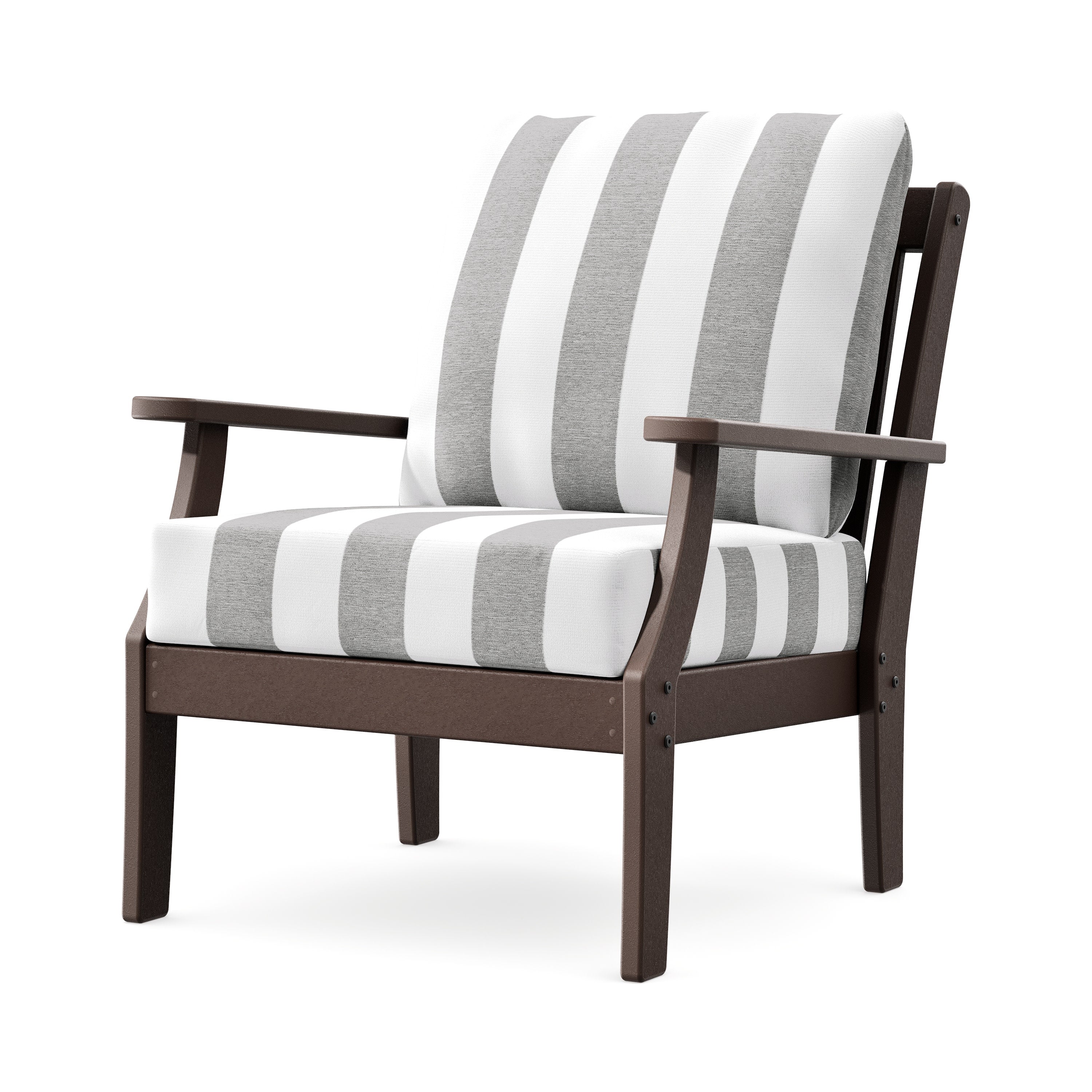 Braxton Deep Seating Chair in Mahogany / Cabana Stripe Grey Mist