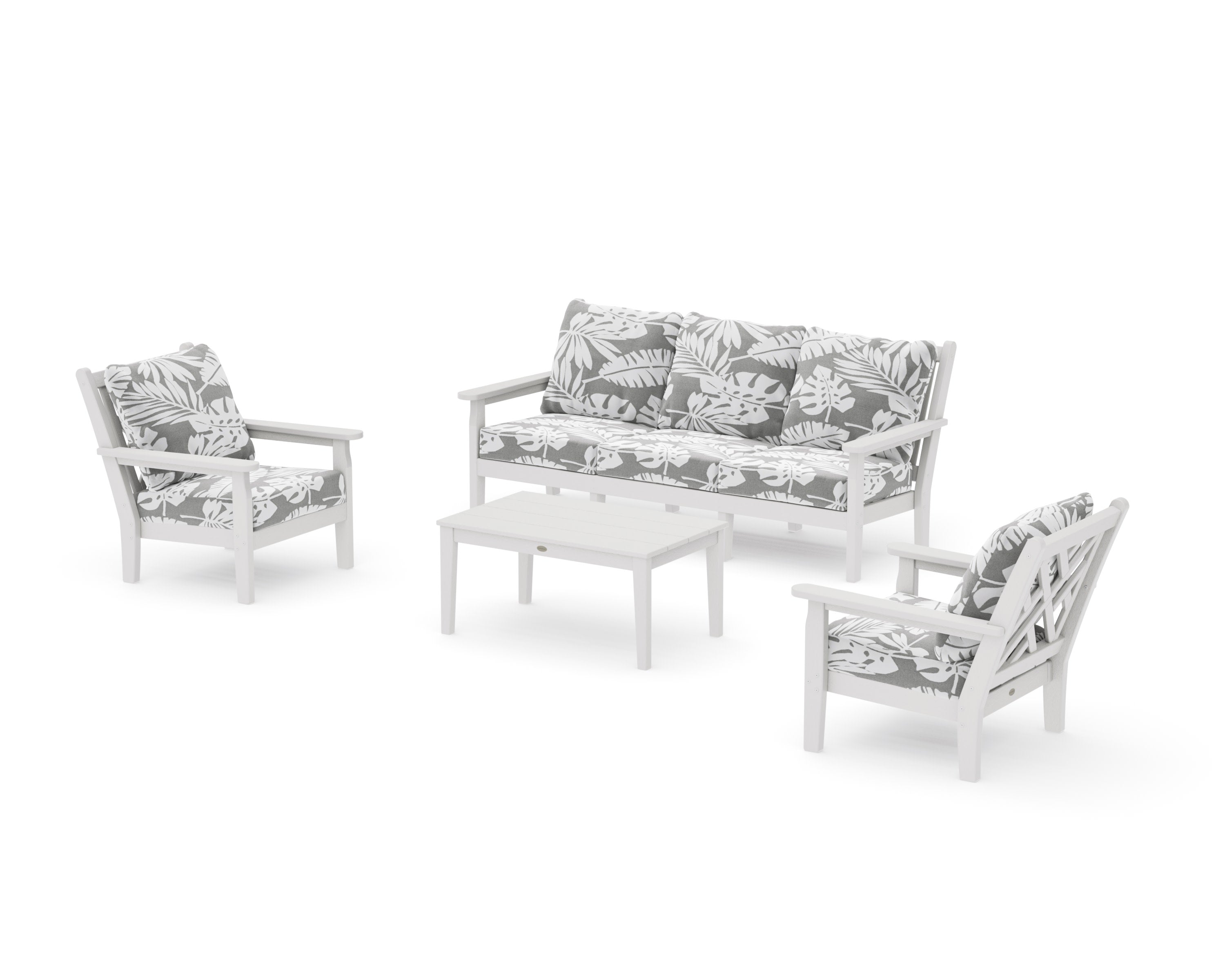 Chippendale 4-Piece Deep Seating Set with Sofa in Vintage White / Leaf Grey Mist