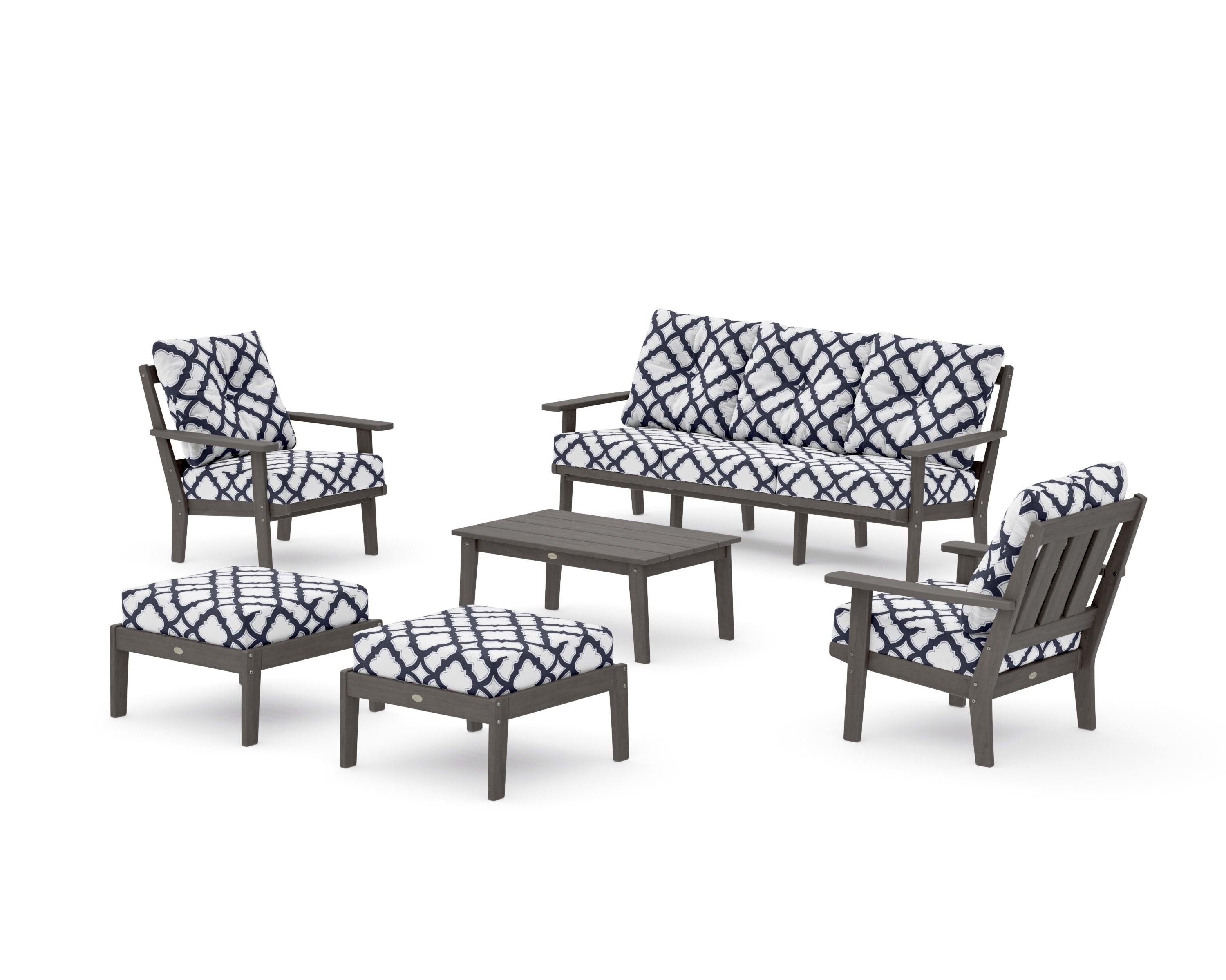 Oxford 6-Piece Lounge Sofa Set in Driftwood / Trellis Navy