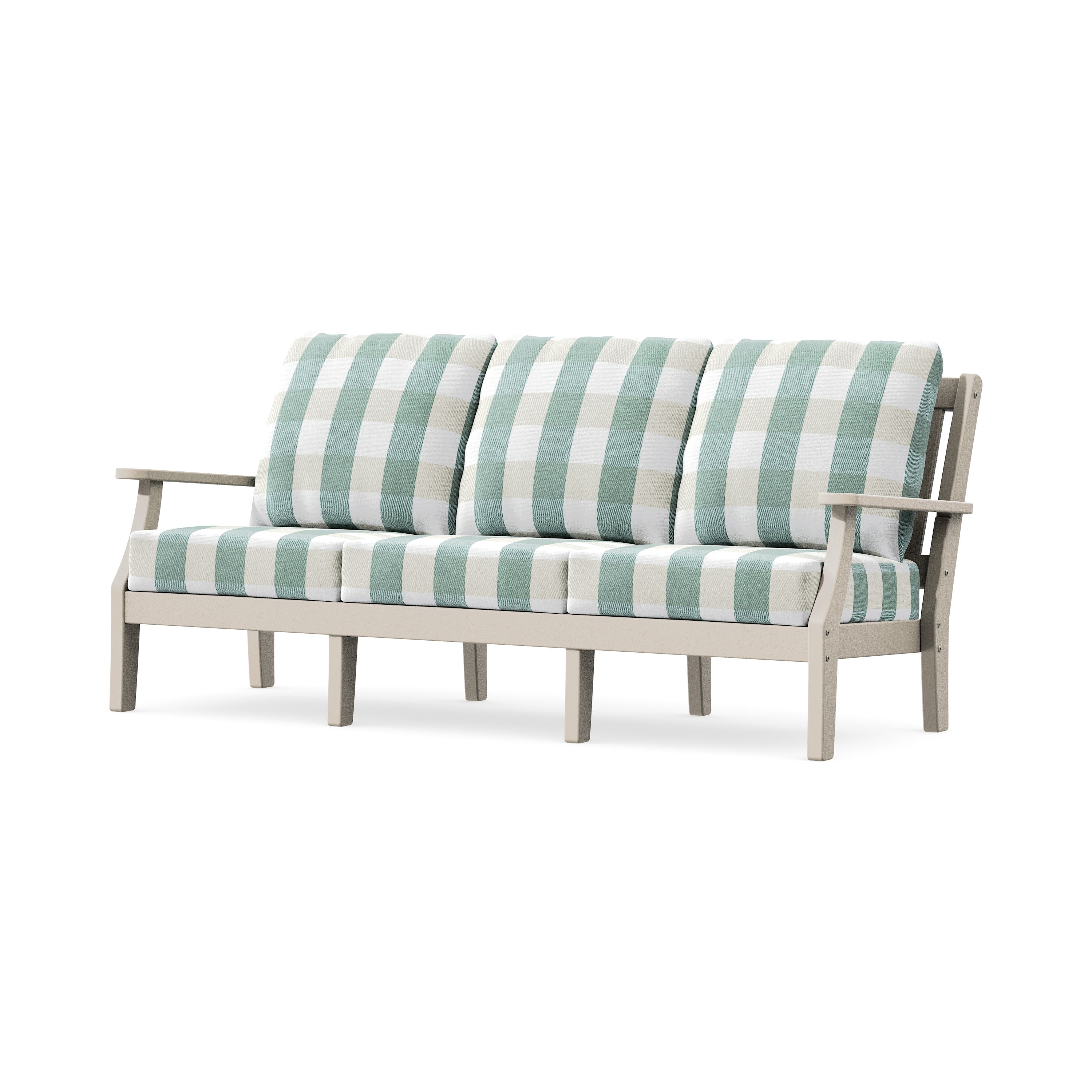 Chinoiserie Deep Seating Sofa in Sand / Buffalo Plaid Glacier Spa