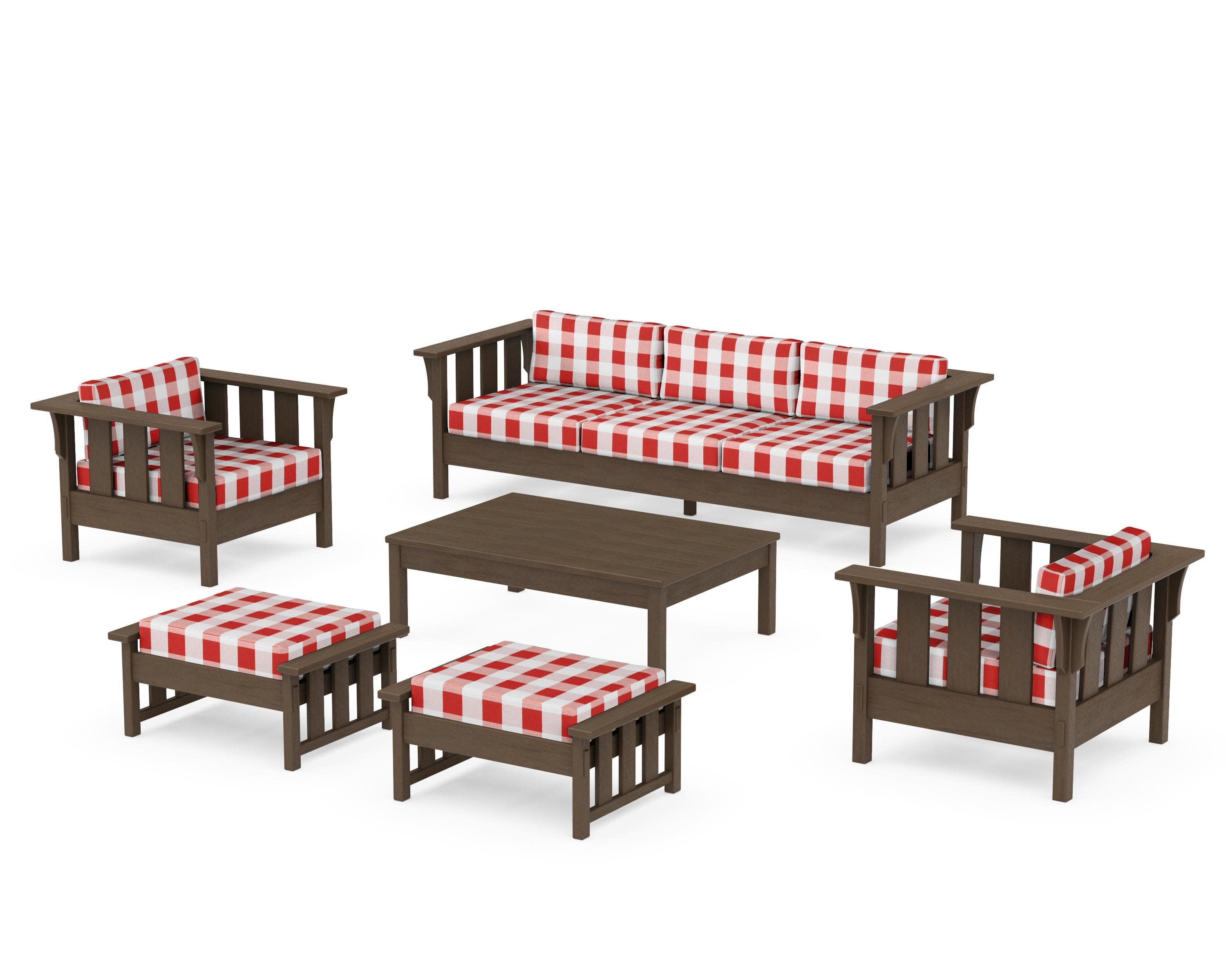 Acadia 6-Piece Lounge Sofa Set in Kona / Buffalo Plaid Crimson