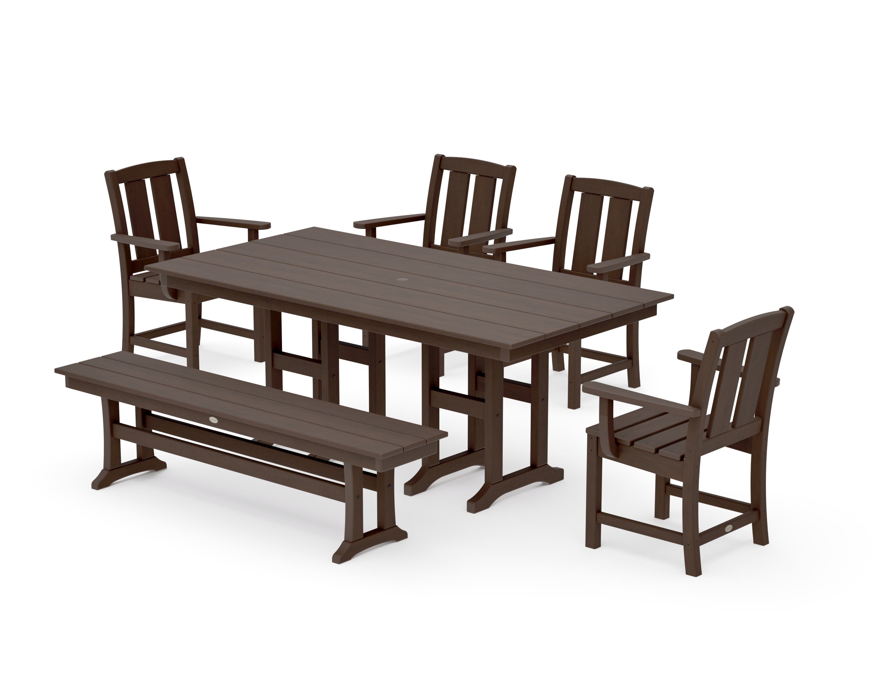 Mission 6-Piece Farmhouse Dining Set with Bench in Kona