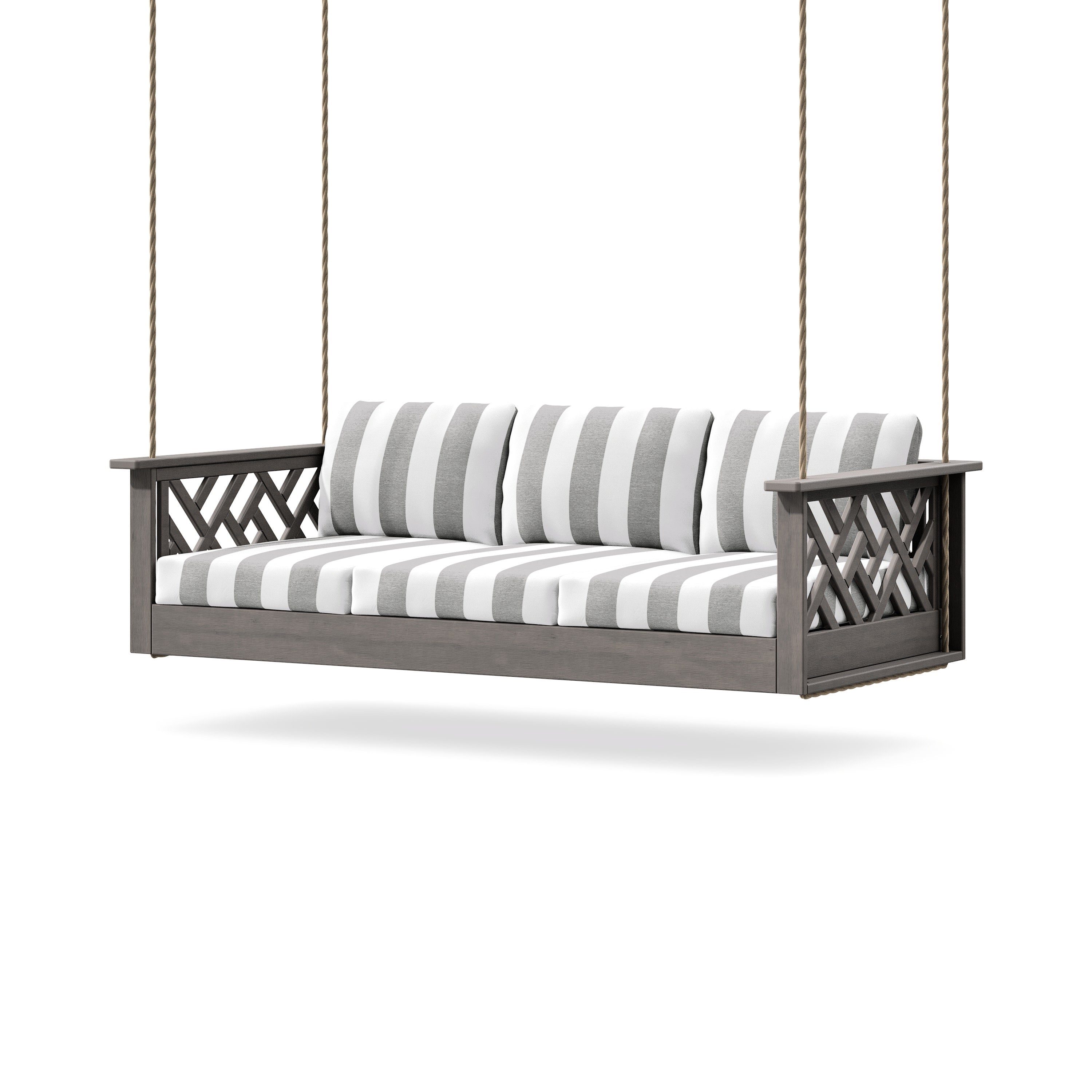 Chippendale Daybed Swing in Driftwood / Cabana Stripe Grey Mist