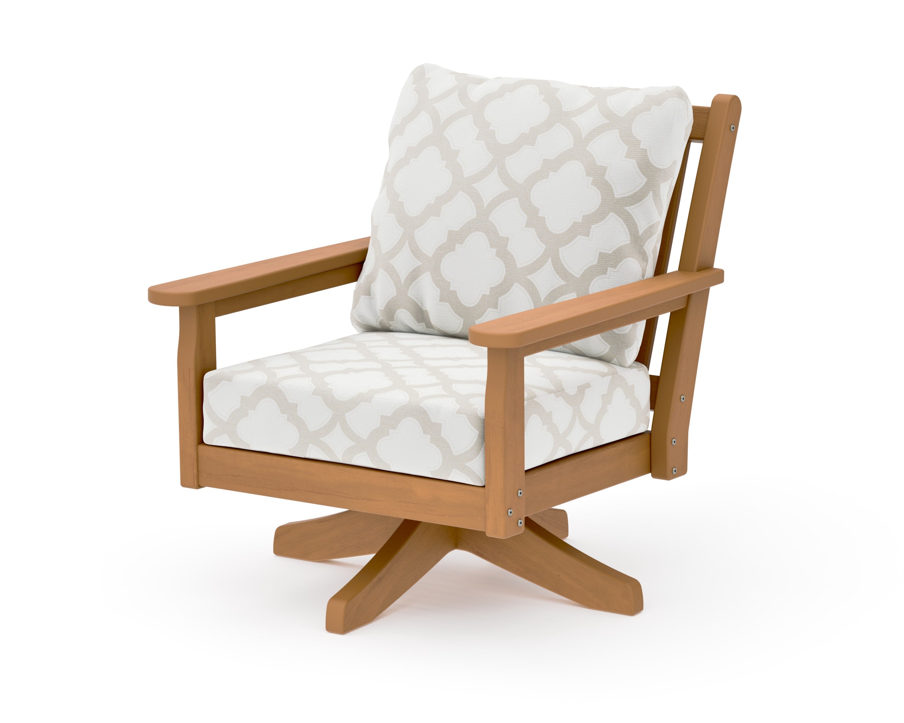 Chippendale Deep Seating Swivel Chair in Natural / Trellis Dune Burlap