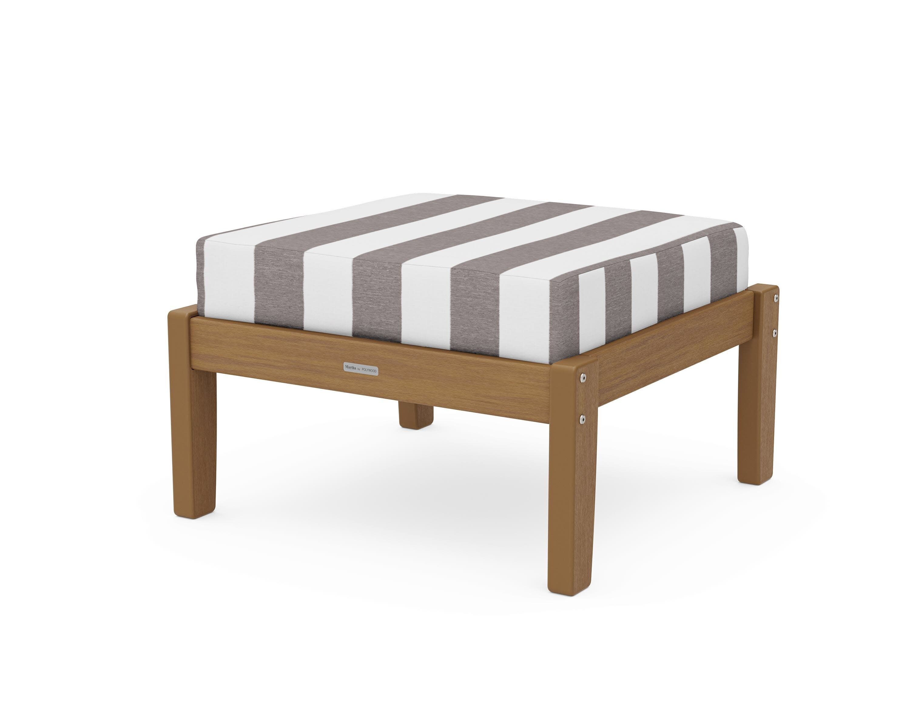Chinoiserie Deep Seating Ottoman in Natural / Cabana Stripe Grey Mist