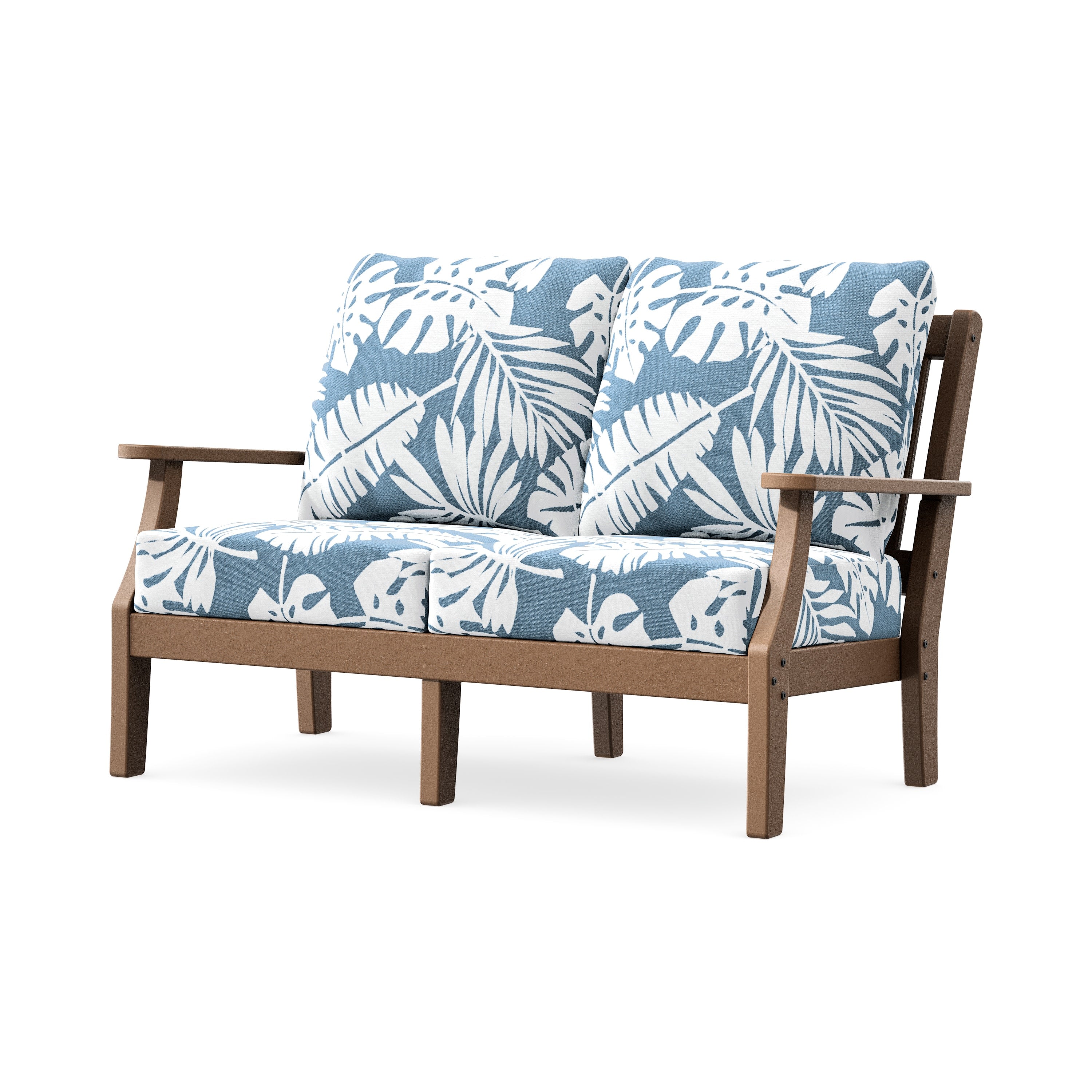 Chinoiserie Deep Seating Loveseat in Teak / Leaf Sky Blue