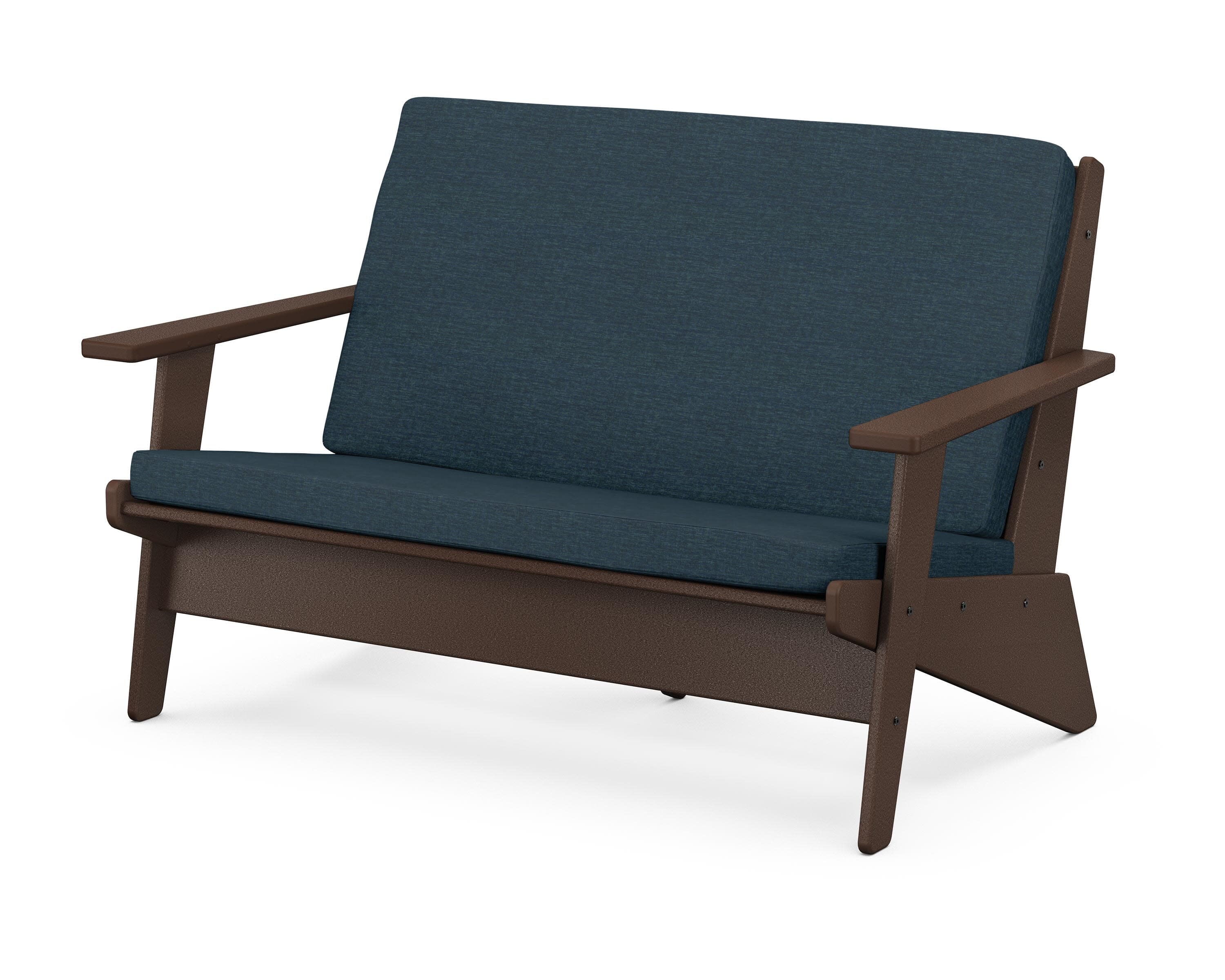 Riviera Modern Lounge Loveseat in Mahogany / Platform Indigo
