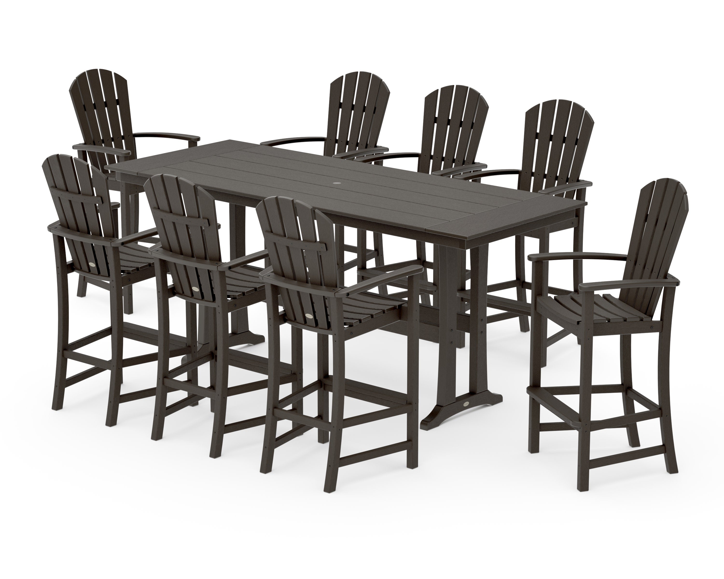 Palm Coast 9-Piece Farmhouse Bar Set with Trestle Legs in Vintage Coffee