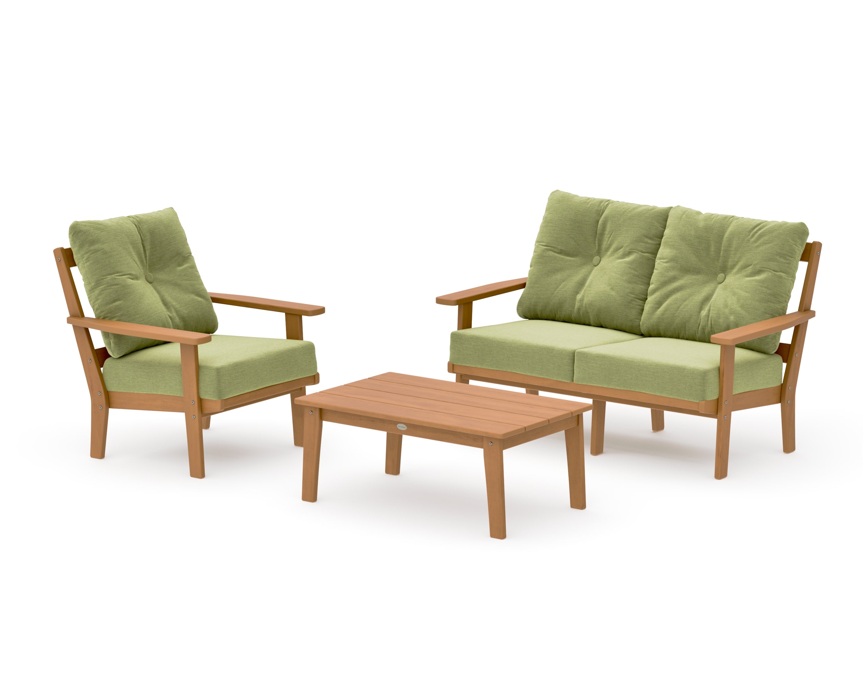 Oxford 3-Piece Deep Seating Set with Loveseat in Natural / Chartreuse Boucle