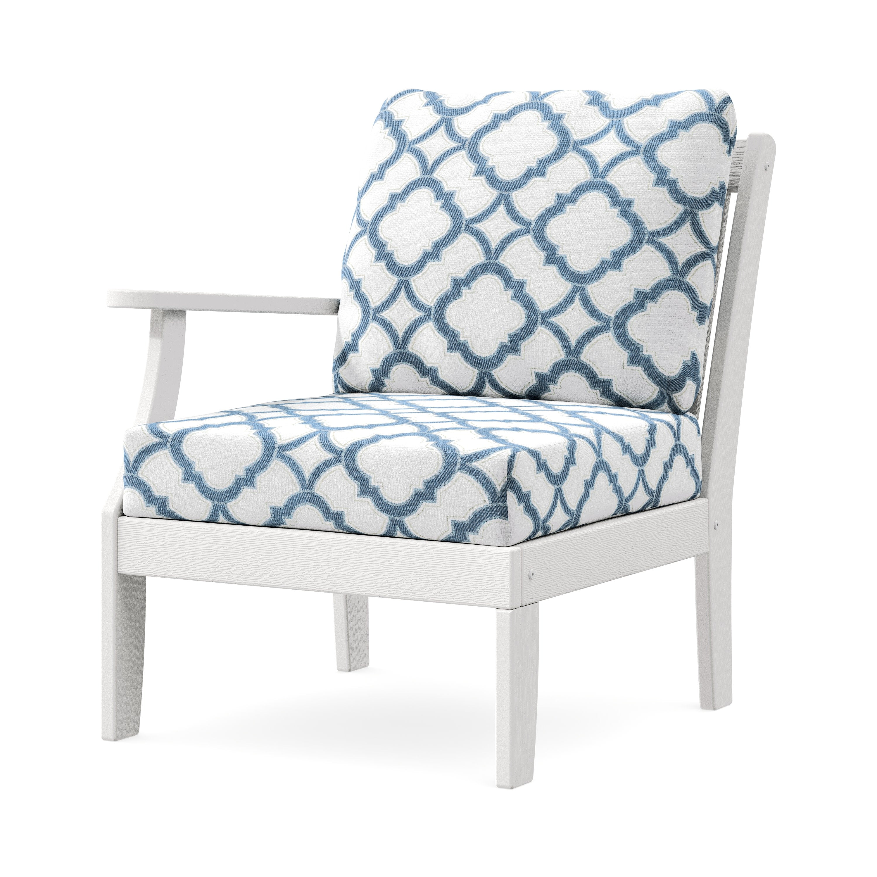 Braxton Modular Left Arm Chair in Vintage White / Trellis Sky Blue