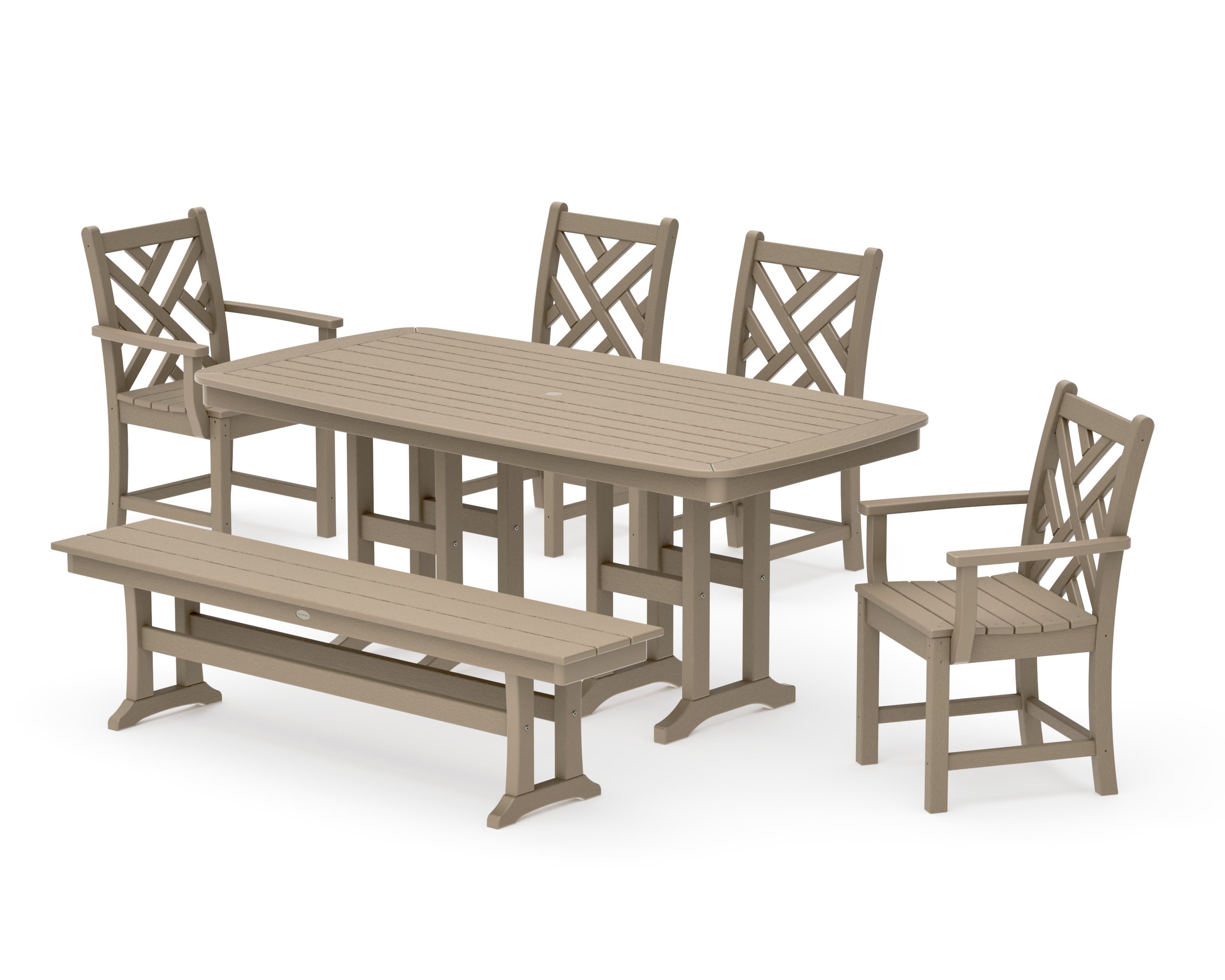 Chippendale 6-Piece Dining Set with Bench in Vintage Sahara
