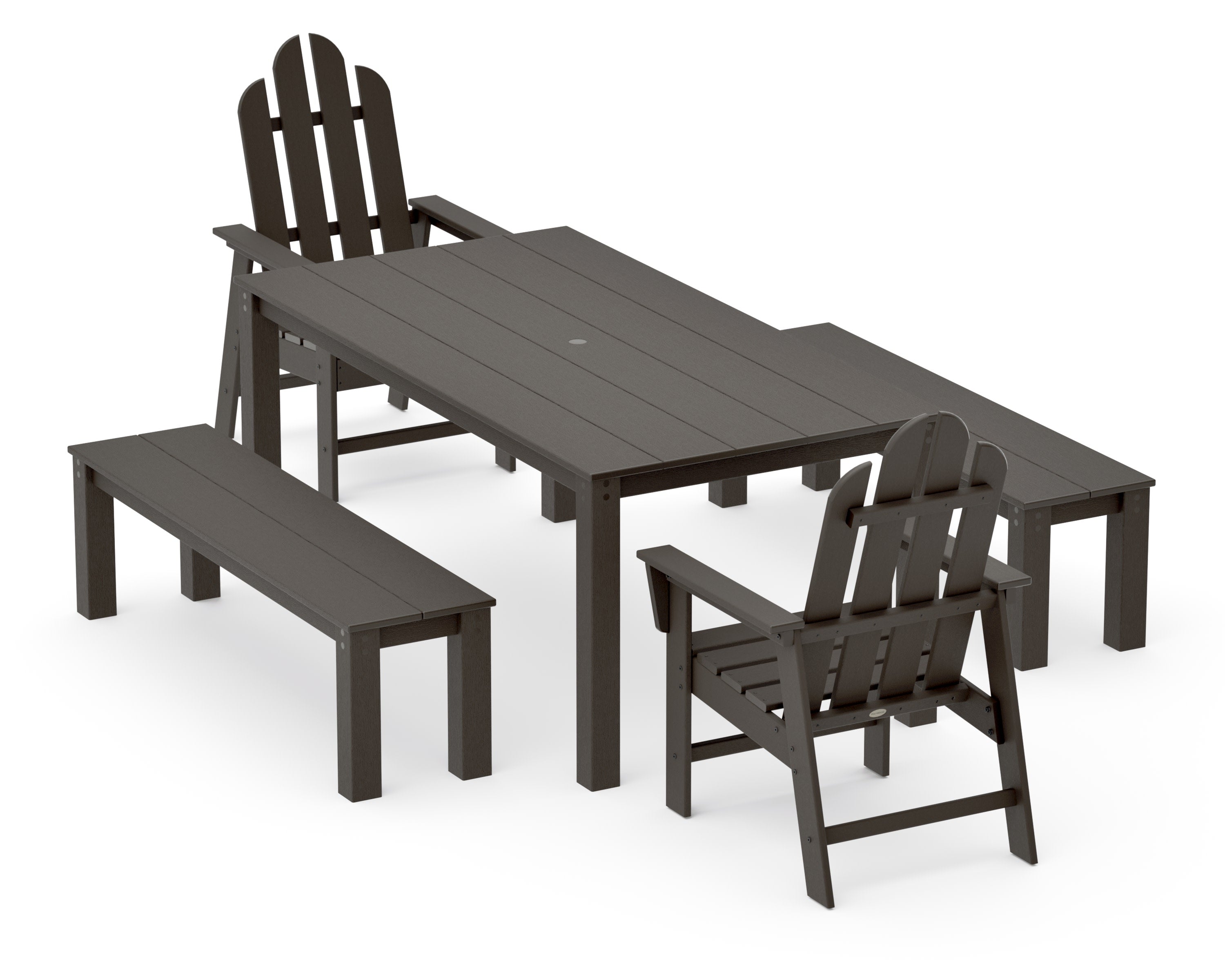 Long Island 5-Piece Parsons Dining Set with Benches in Vintage Coffee