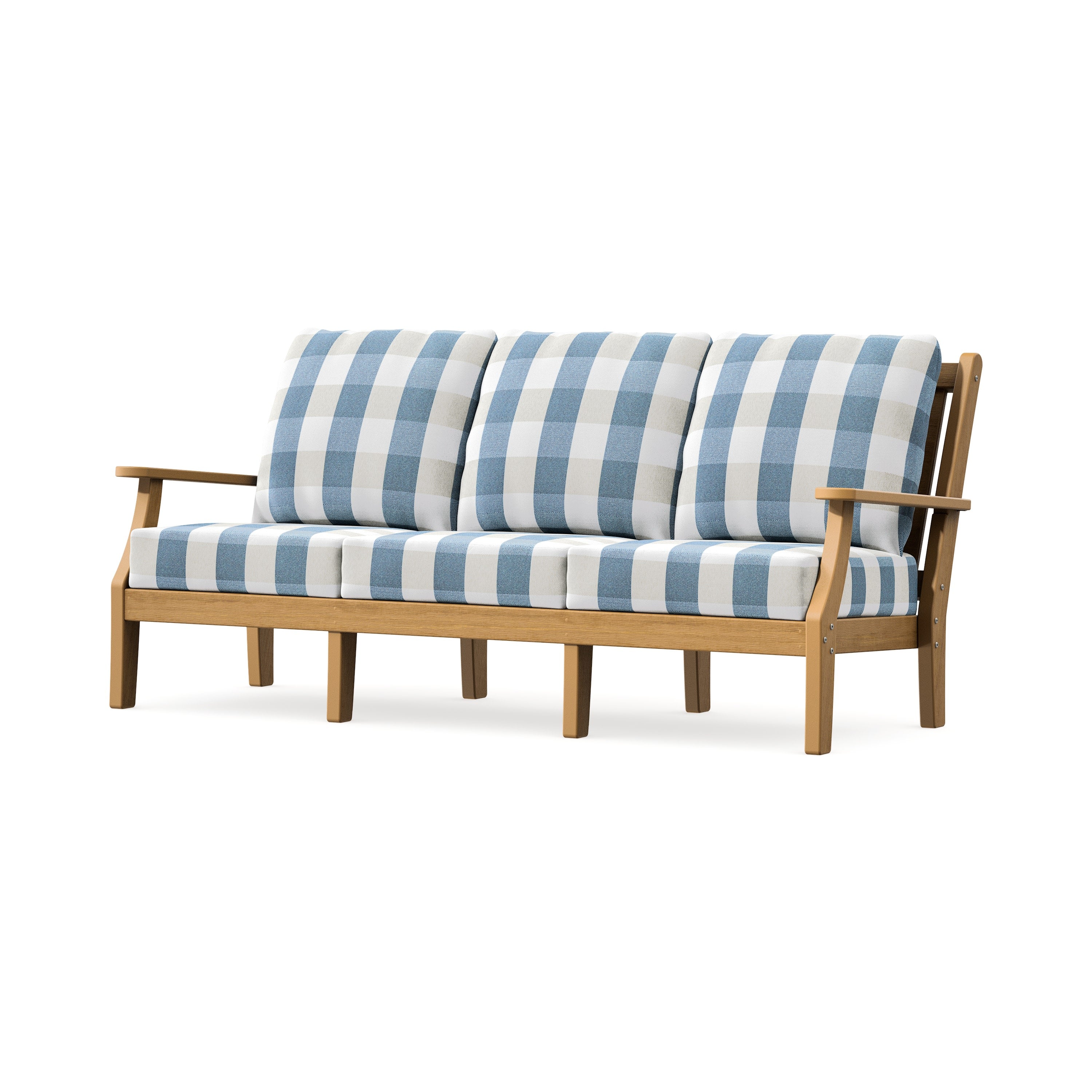 Wovendale Deep Seating Sofa in Natural / Buffalo Plaid Sky Blue