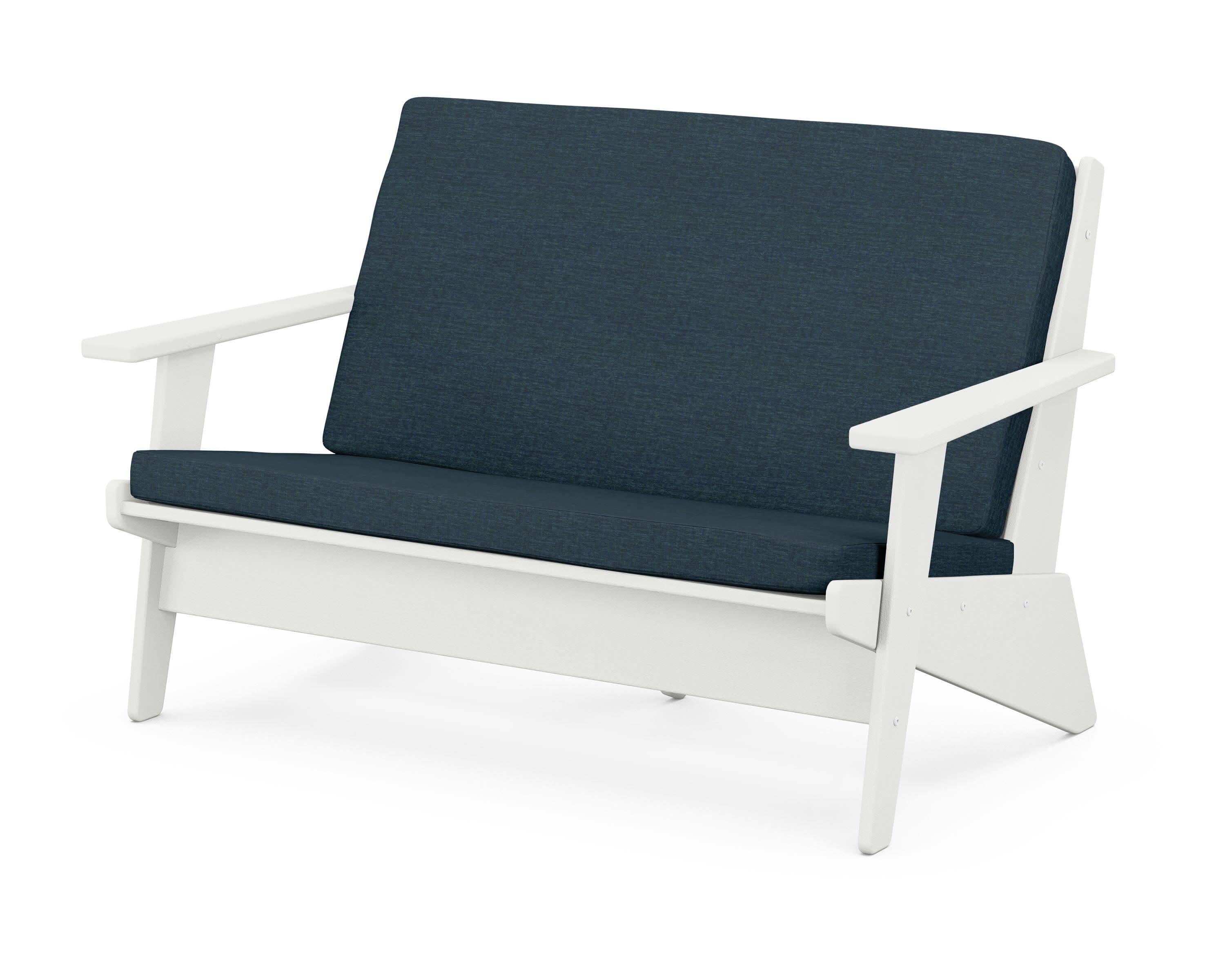 Riviera Modern Lounge Loveseat in Vintage White / Platform Indigo