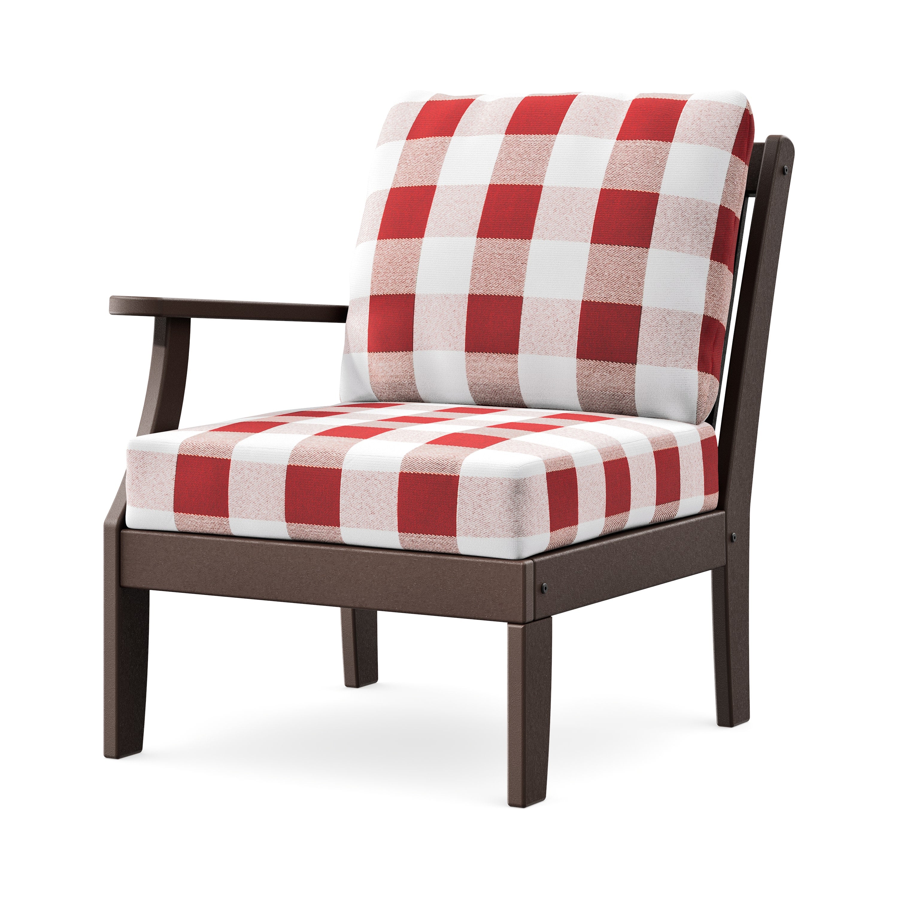 Braxton Modular Left Arm Chair in Mahogany / Buffalo Plaid Crimson