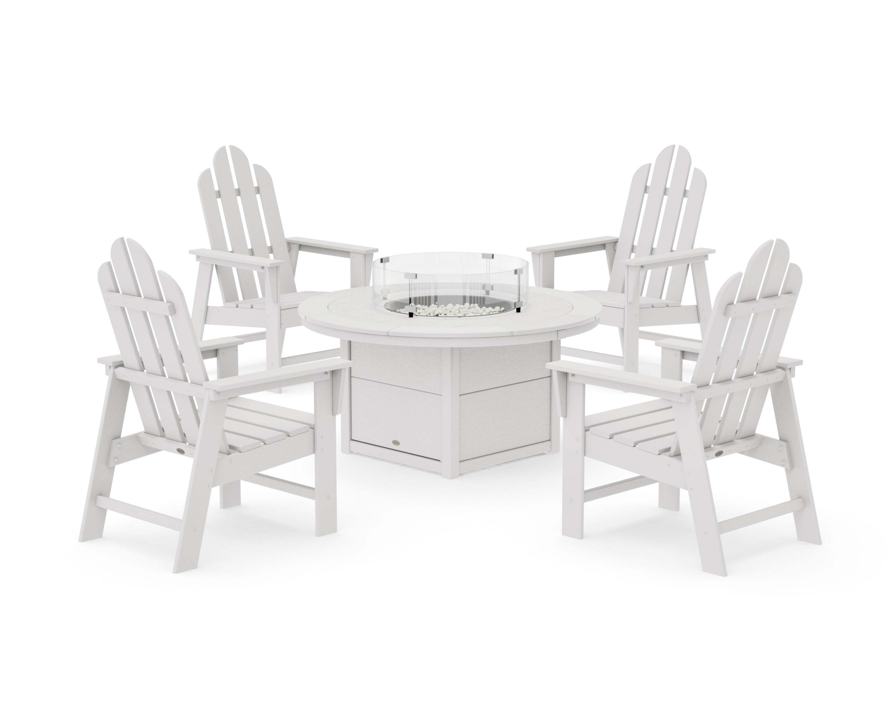 Long Island 4-Piece Upright Adirondack Conversation Set with Fire Pit Table in Vintage White