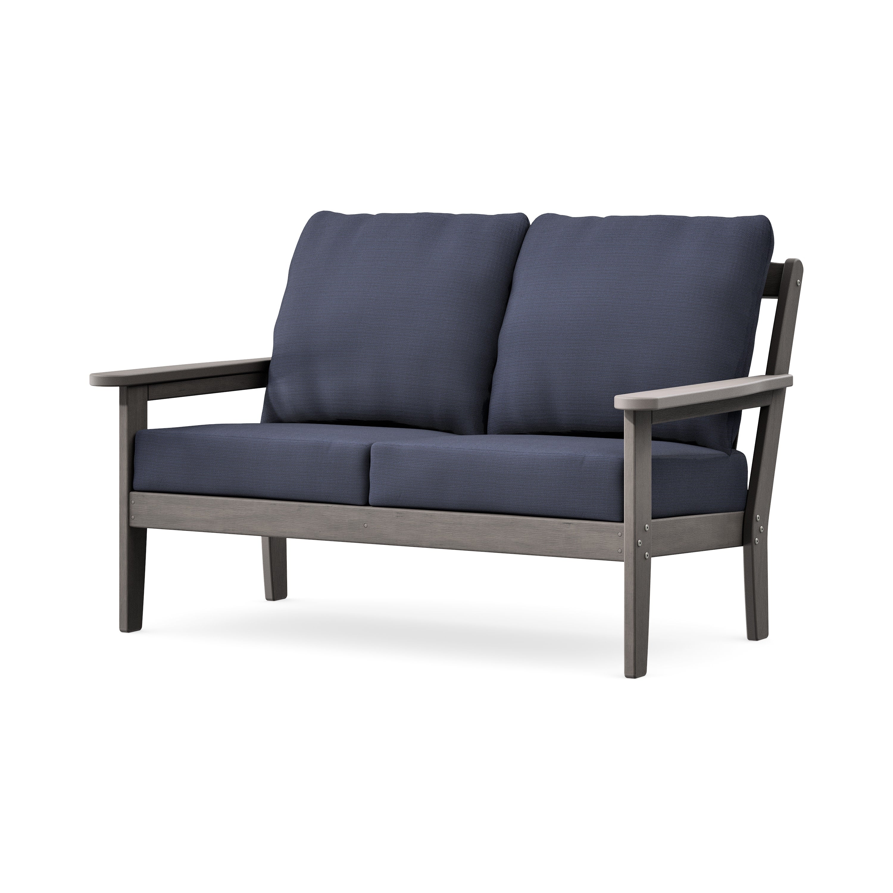 Cottage Deep Seating Loveseat in Driftwood / Navy Linen