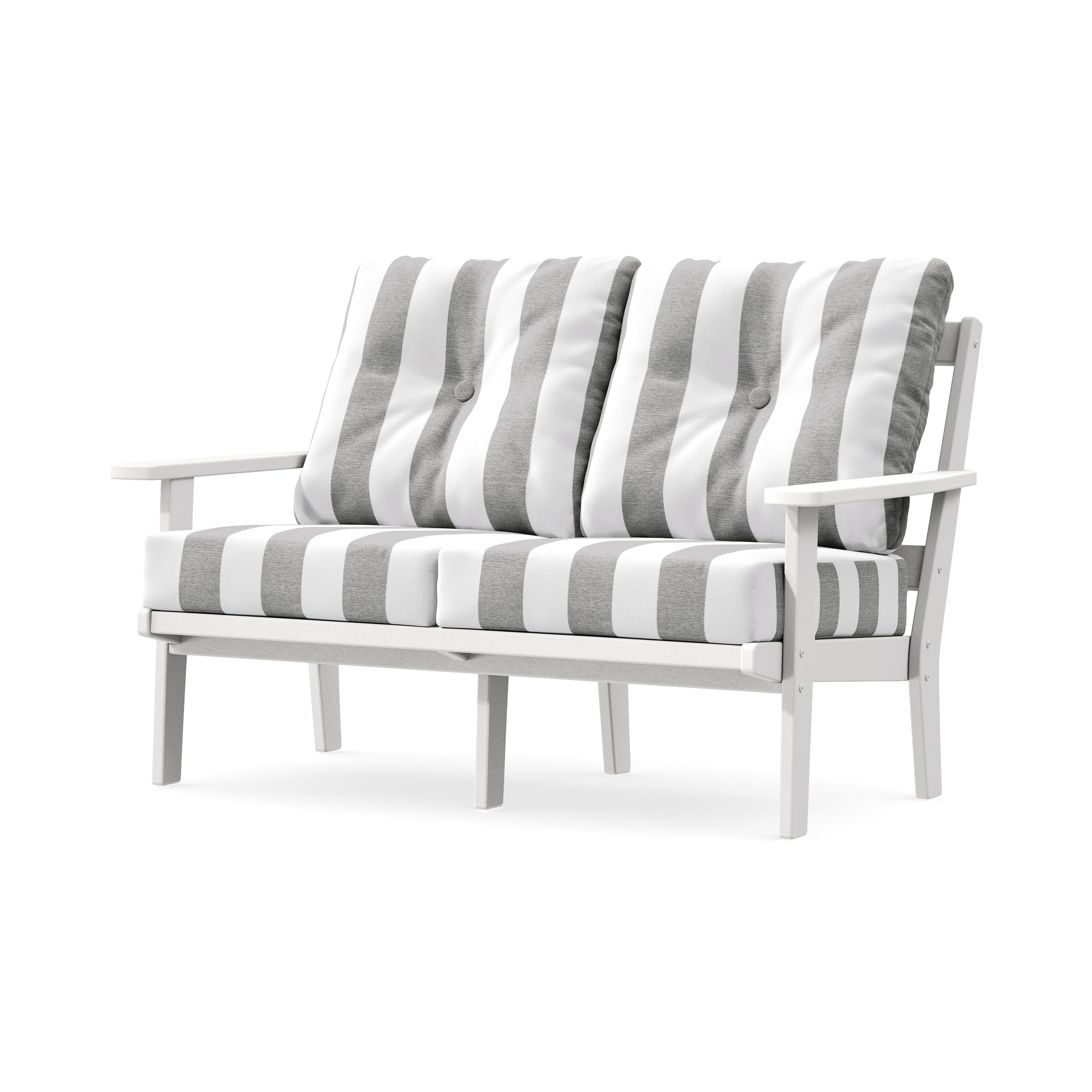 Prairie Deep SeatingLoveseat in White / Cabana Stripe Grey Mist