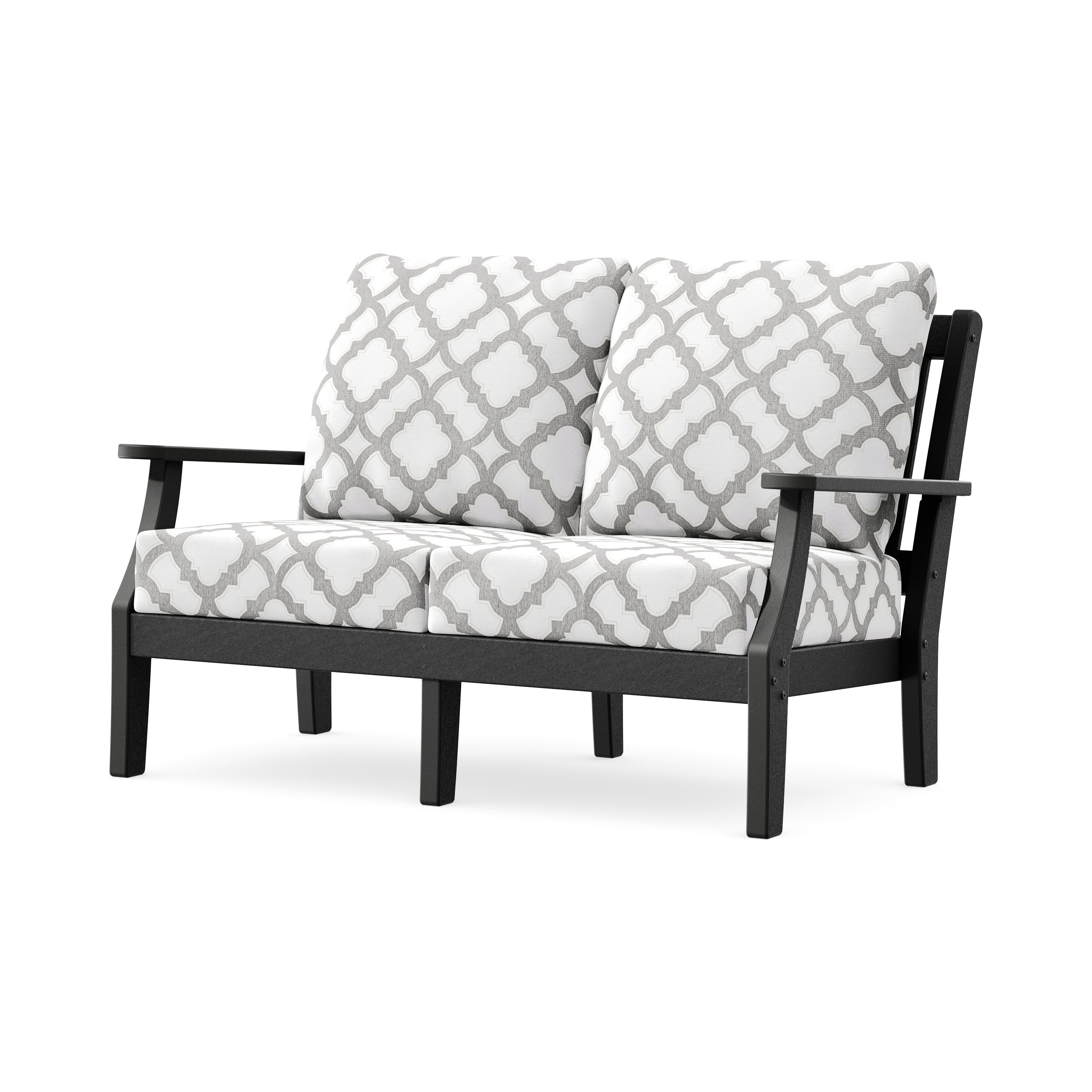 Chinoiserie Deep Seating Loveseat in Black / Trellis Grey Mist
