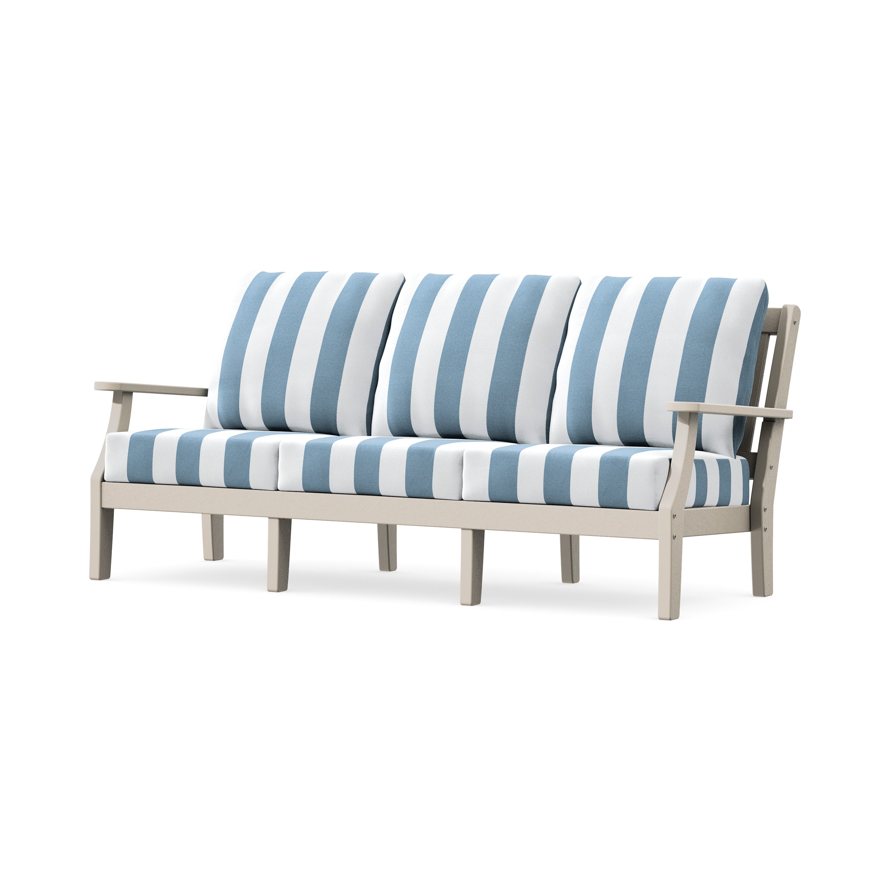 Chinoiserie Deep Seating Sofa in Sand / Cabana Stripe Sky Blue