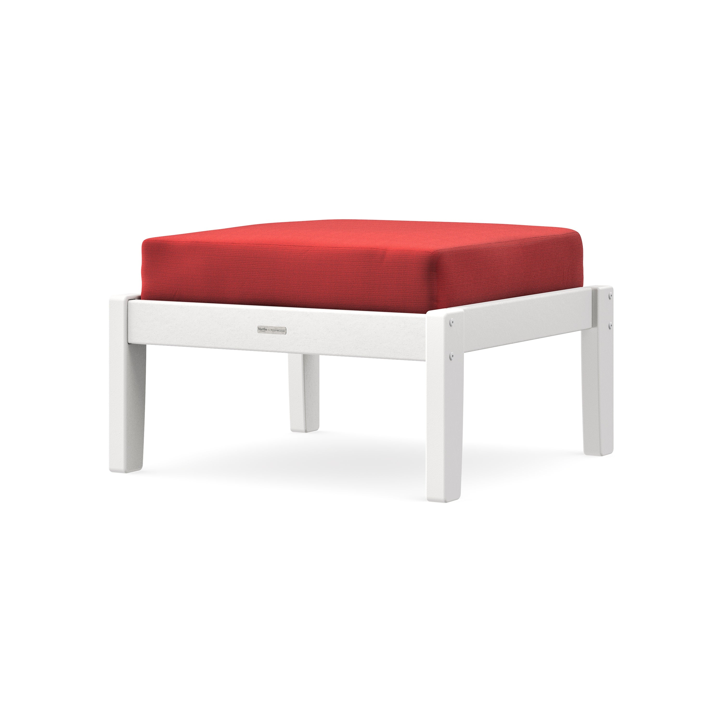 Chinoiserie Deep Seating Ottoman in White / Crimson Linen