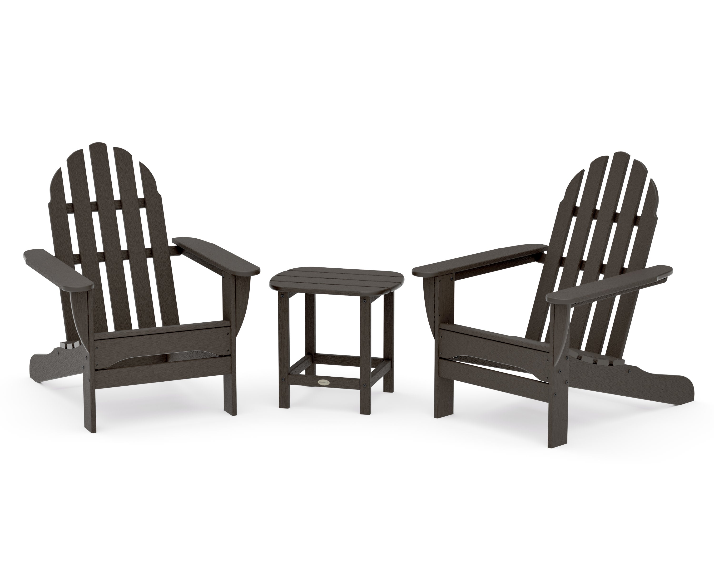 Classic Adirondack 3-Piece Set with South Beach 18" Side Table in Vintage Coffee