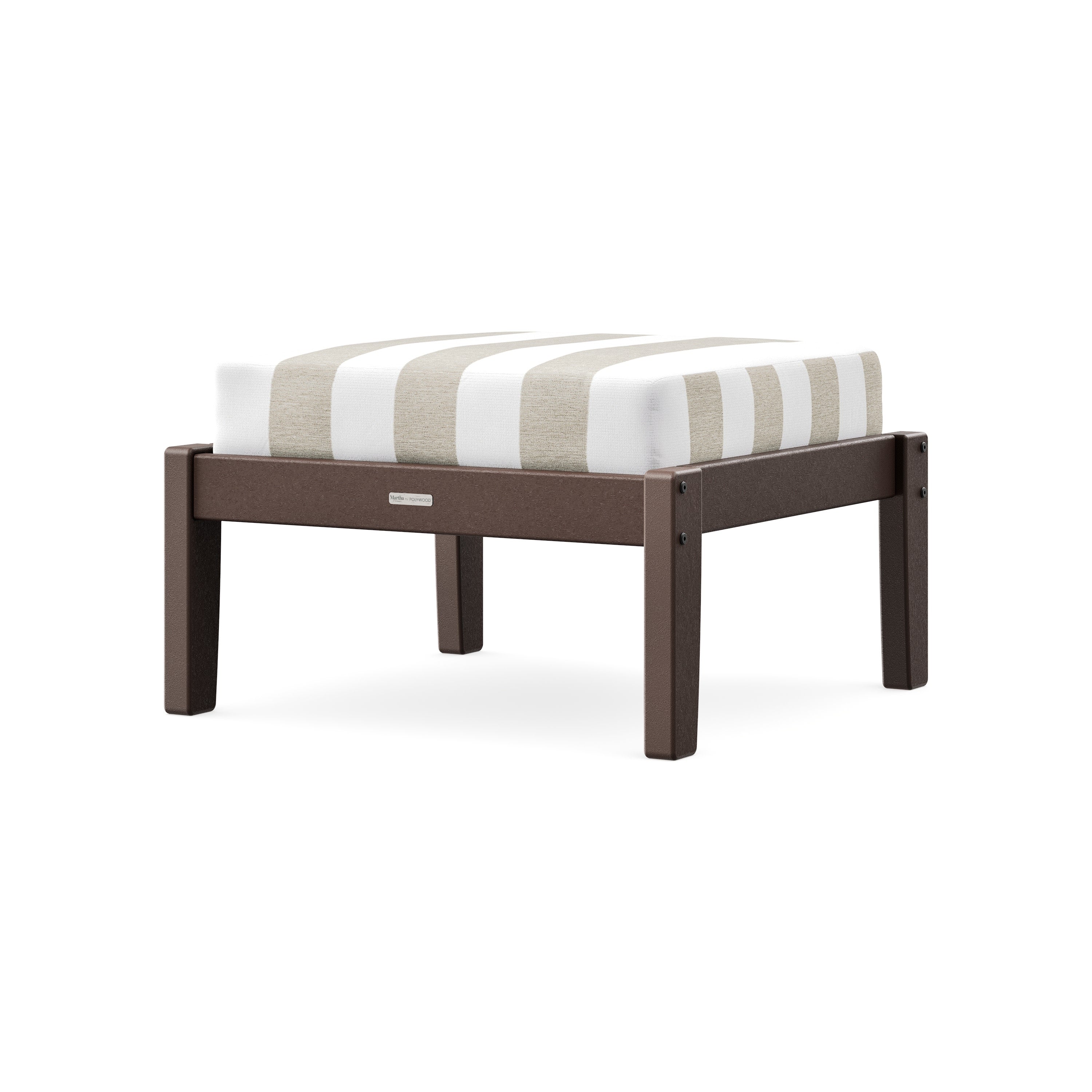 Chinoiserie Deep Seating Ottoman in Mahogany / Cabana Stripe Dune Burlap