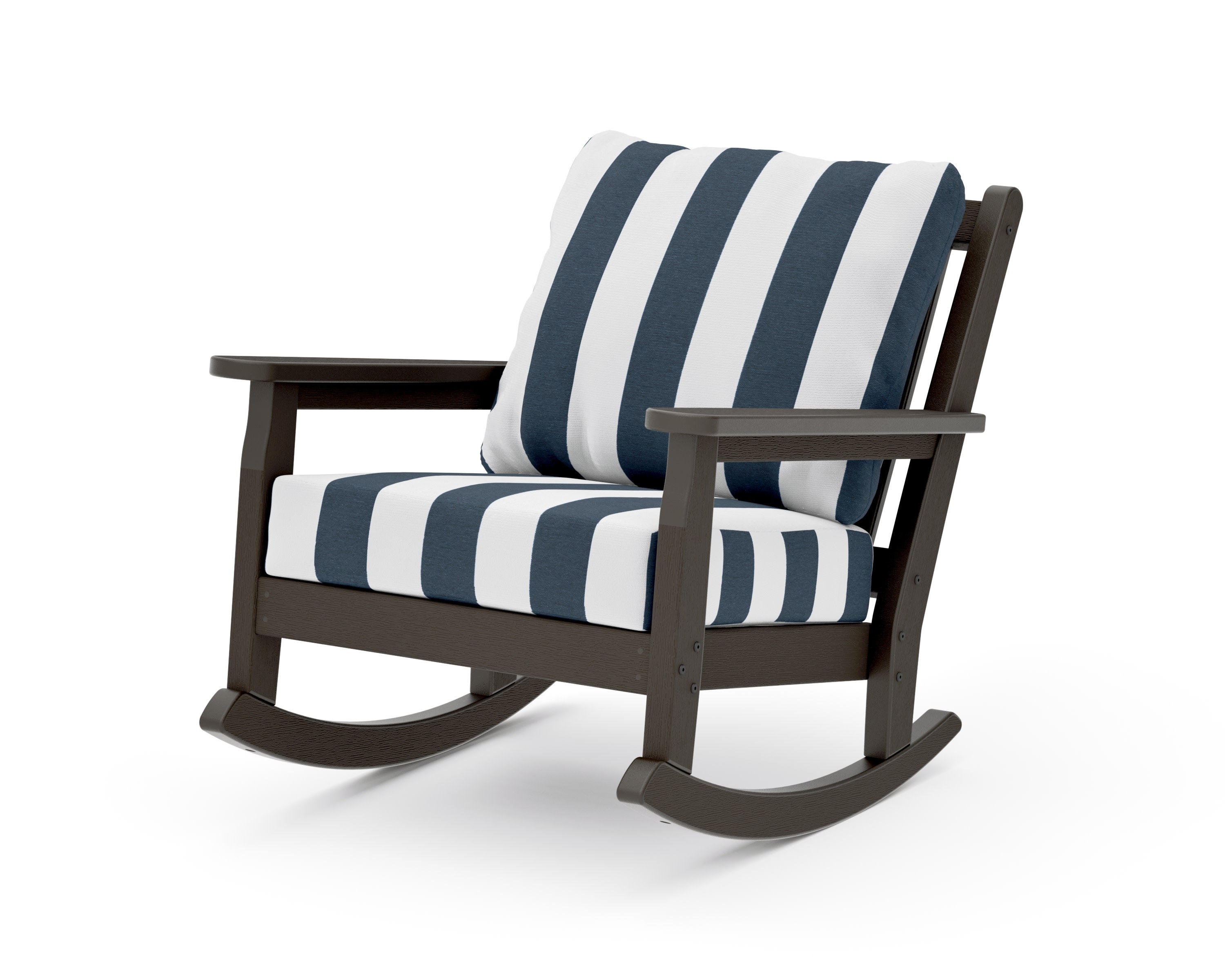 Chippendale Deep Seating Rocking Chair in Vintage Coffee / Cabana Stripe Marine Indigo