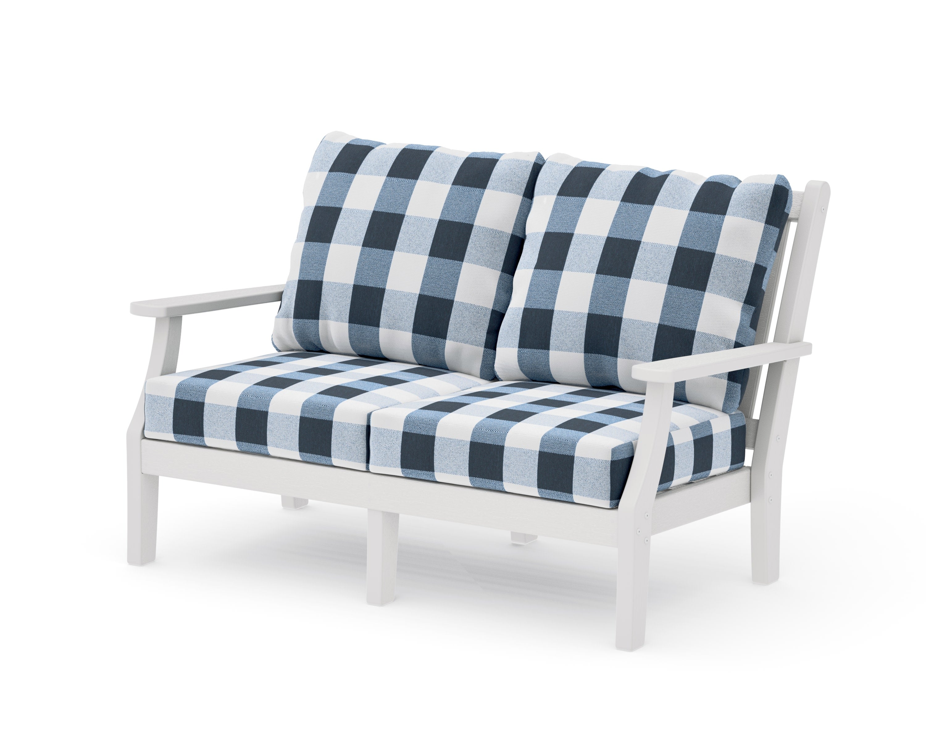 Wovendale Deep Seating Loveseat in Vintage White / Buffalo Plaid Marine Indigo