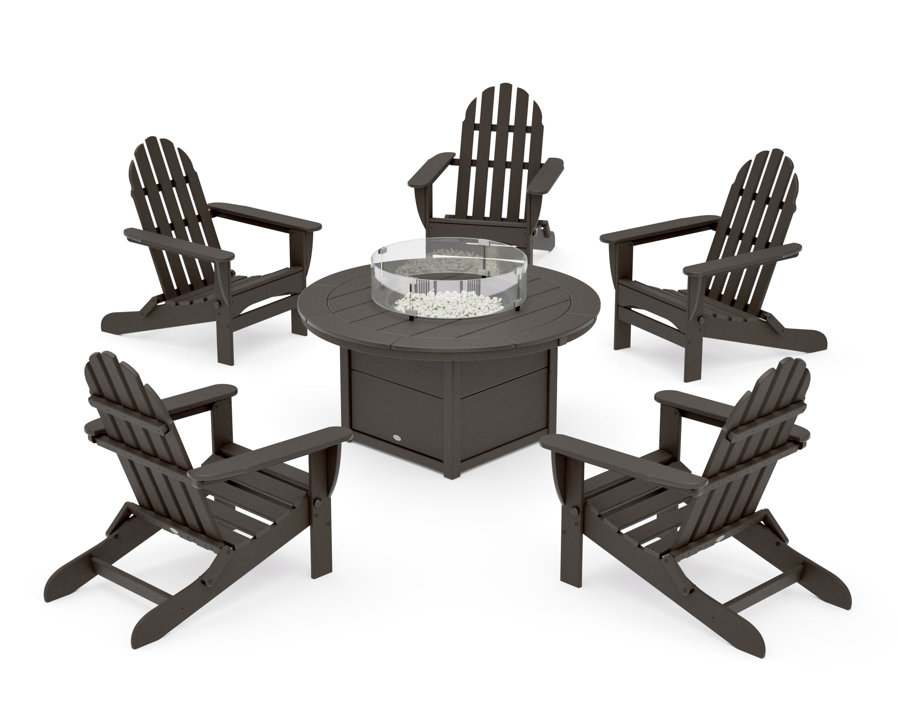 Classic Folding Adirondack 6-Piece Conversation Set with Fire Pit Table in Vintage Coffee