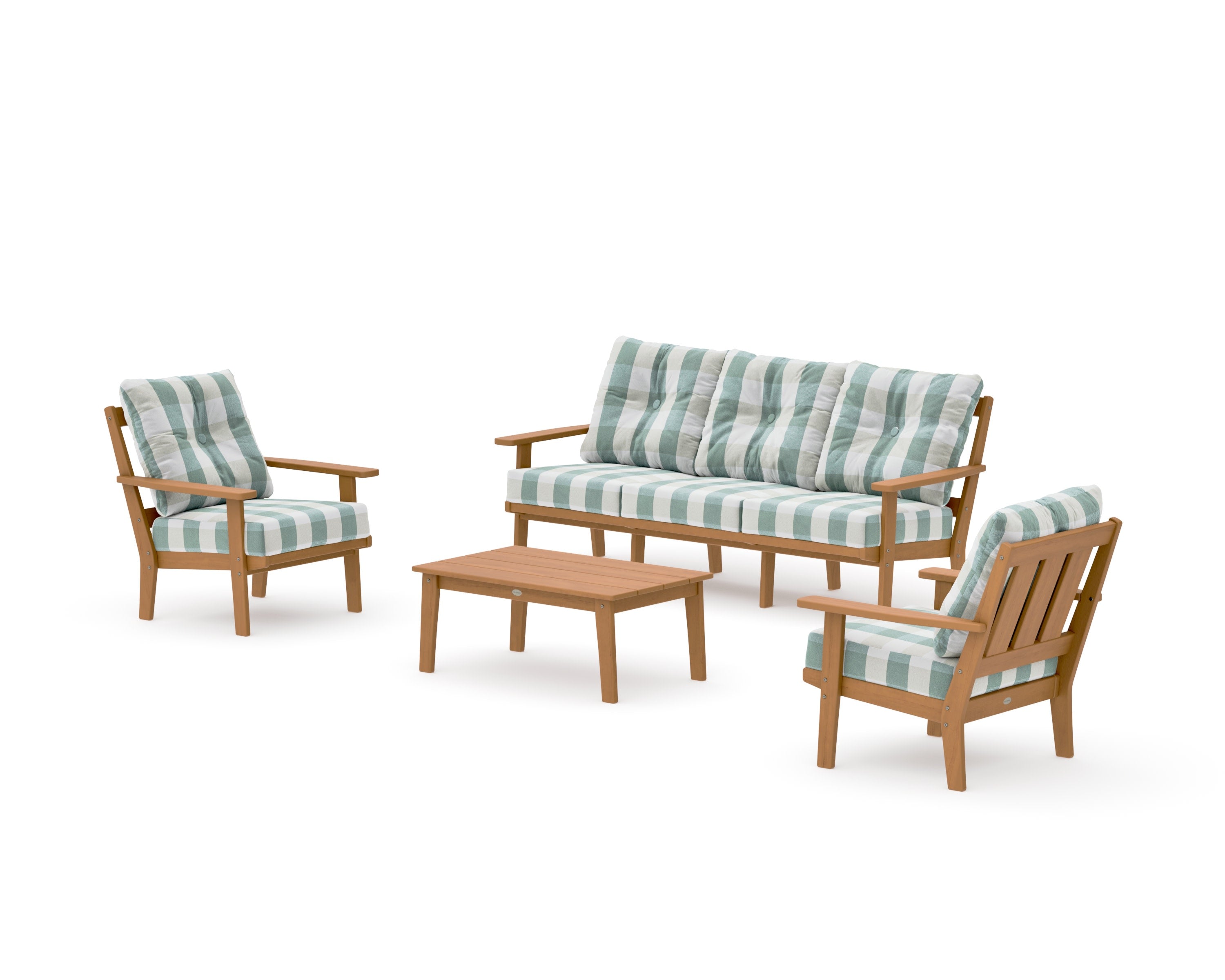 Oxford 4-Piece Deep Seating Set with Sofa in Natural / Buffalo Plaid Glacier Spa