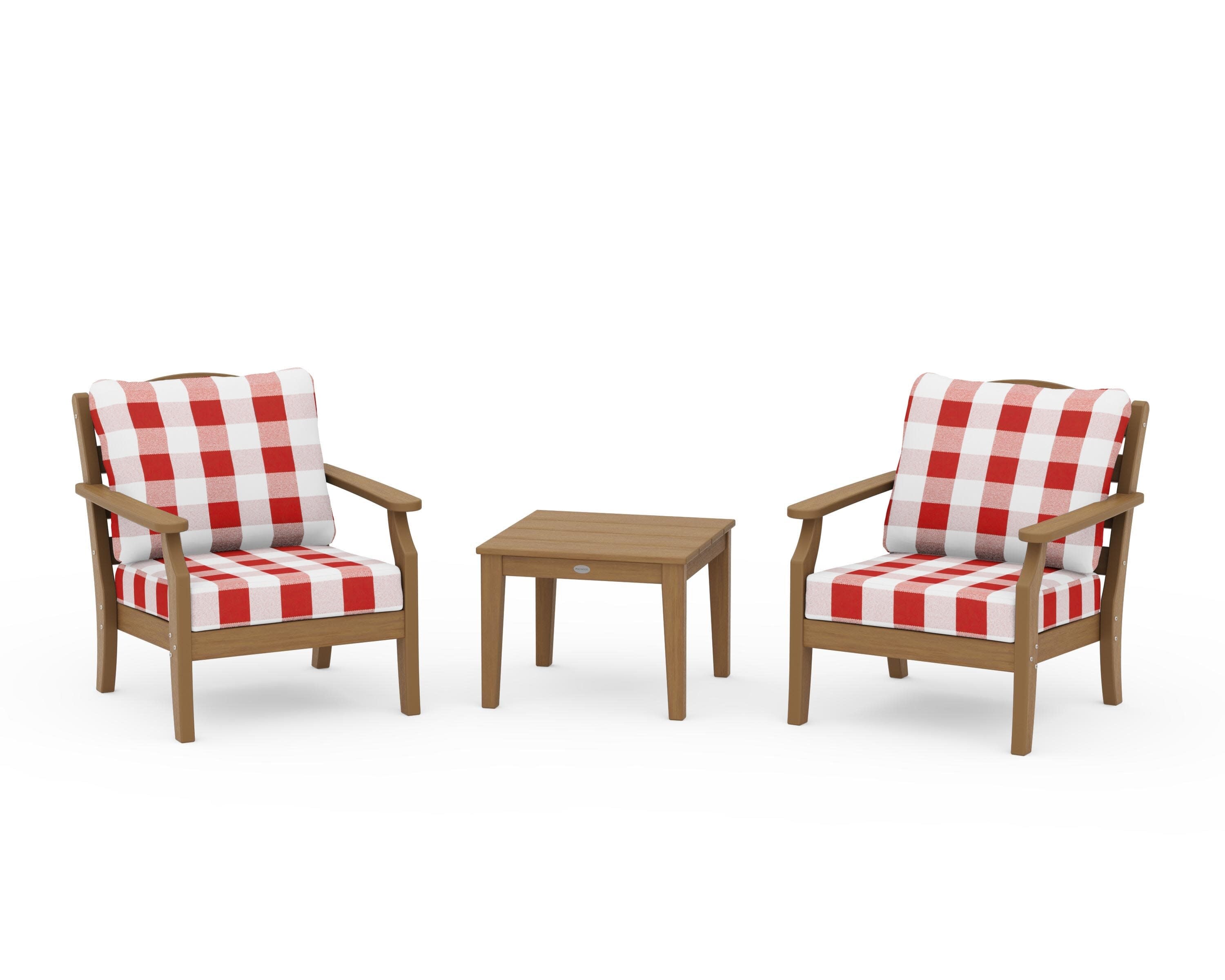Savannah 3-Piece Deep Seating Set in Natural / Buffalo Plaid Crimson