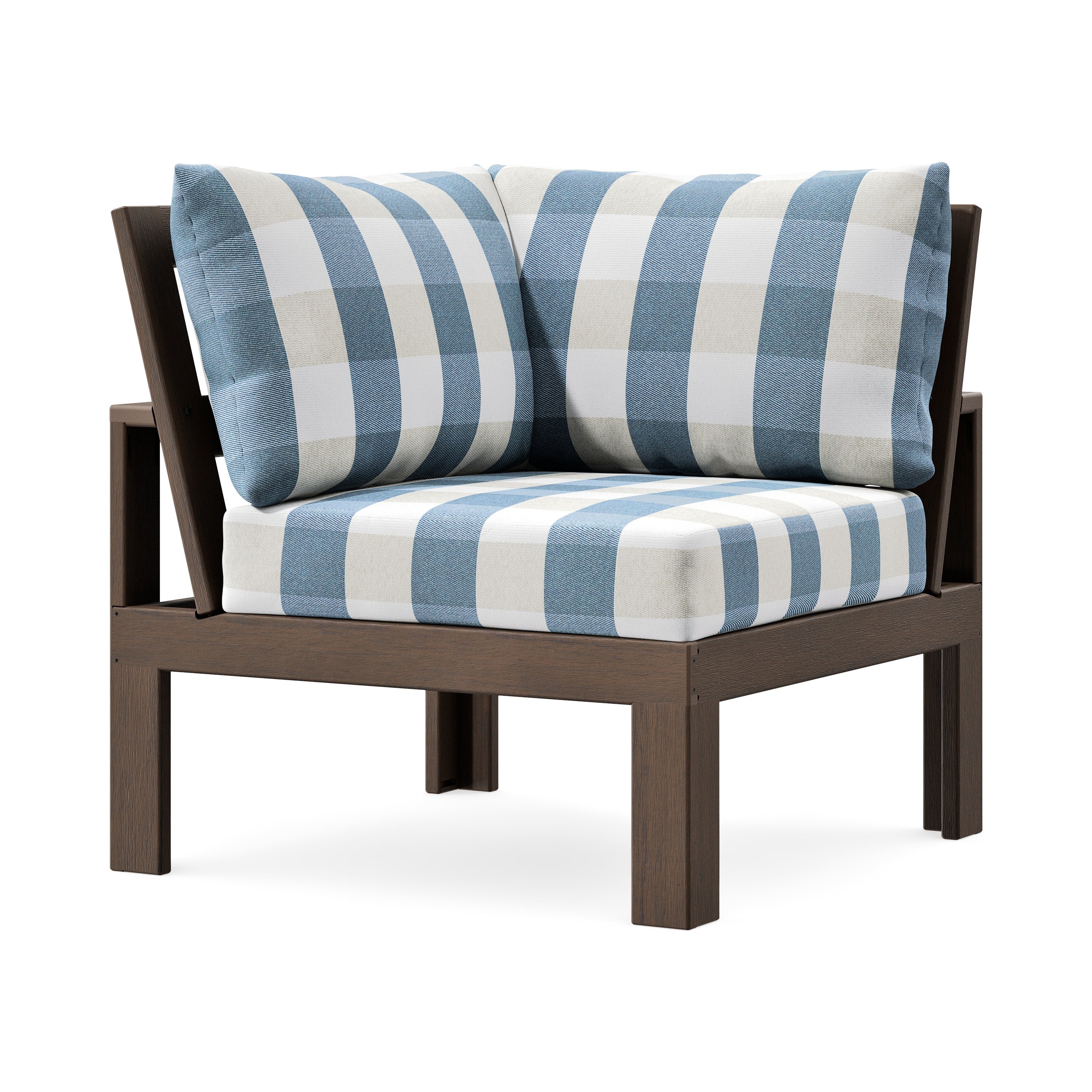 Modular Corner Chair in Kona / Buffalo Plaid Sky Blue