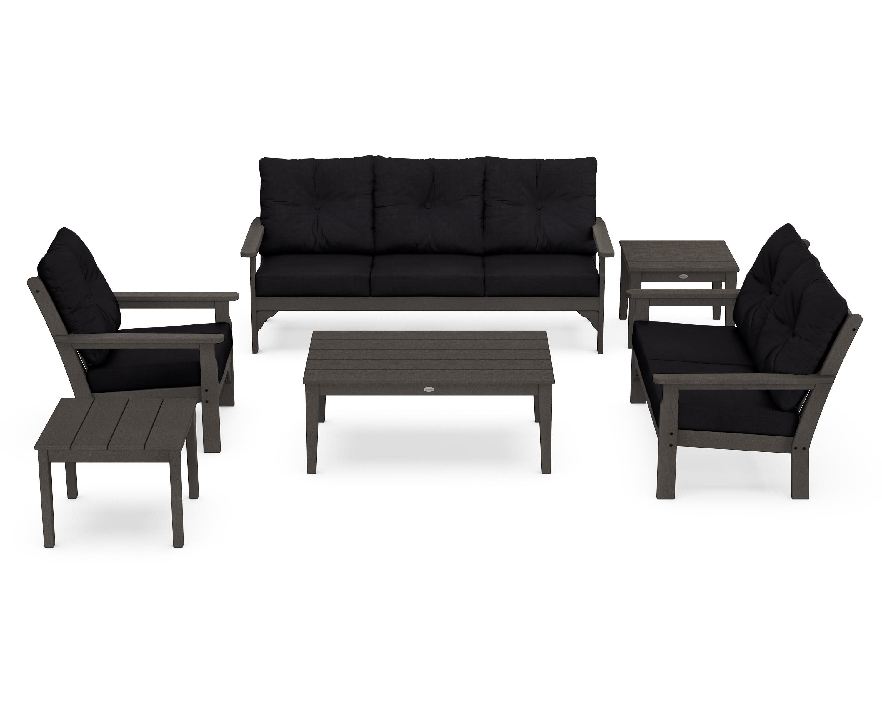 Vineyard 6-Piece Deep Seating Set in Vintage Coffee / Midnight Linen