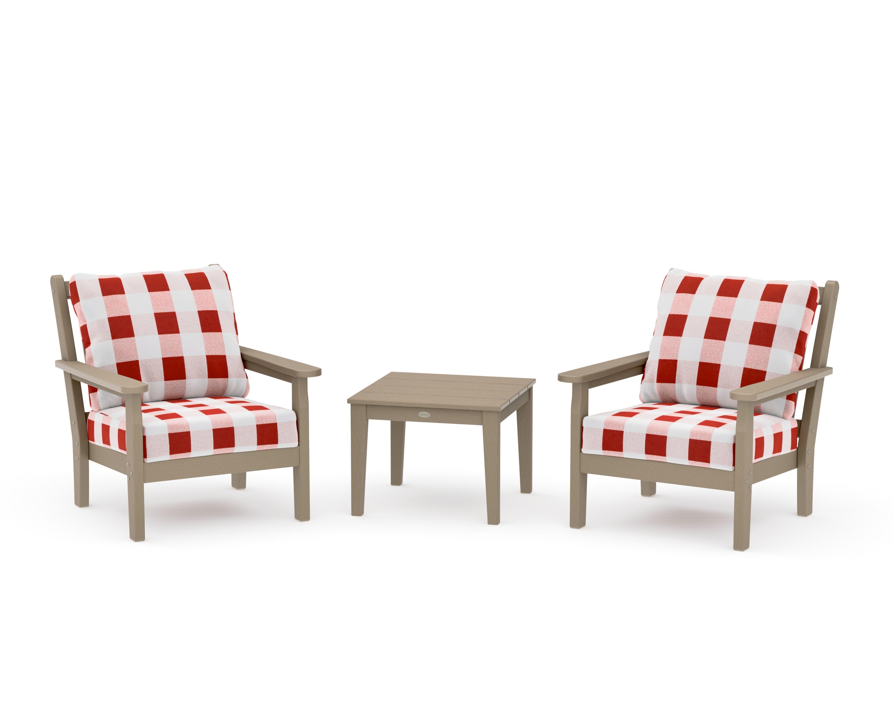 Chippendale 3-Piece Deep Seating Set in Vintage Sahara / Buffalo Plaid Crimson