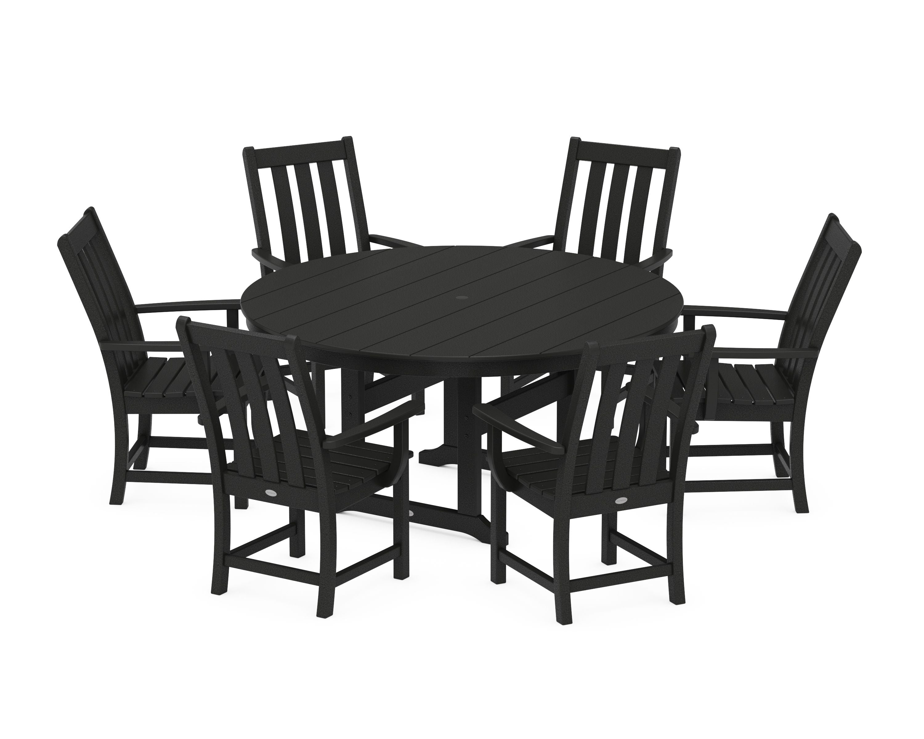 Vineyard 7-Piece Arm Chair Round Farmhouse Dining Set in Black
