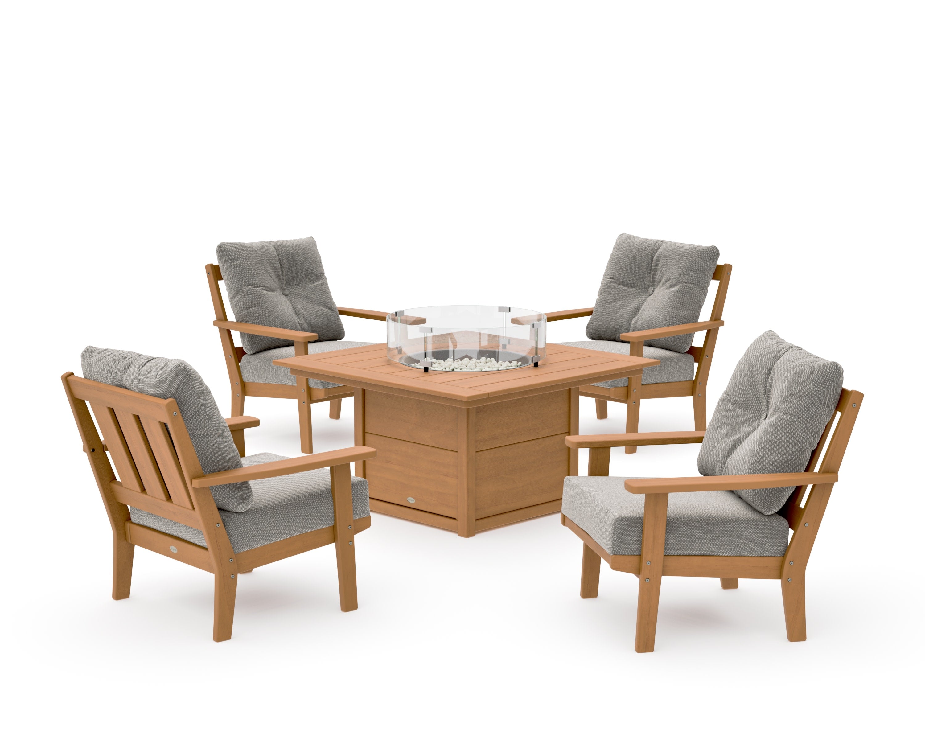 Oxford 5-Piece Deep Seating Set with Fire Pit Table in Natural / Weathered Tweed