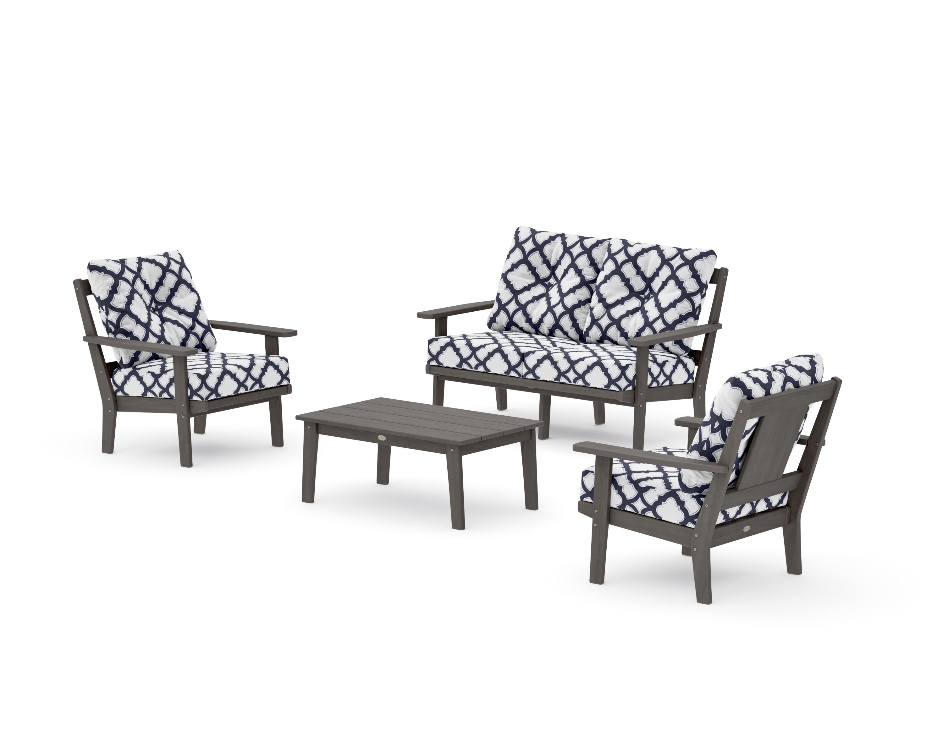 Prairie 4-Piece Deep Seating Set with Loveseat in Driftwood / Trellis Navy