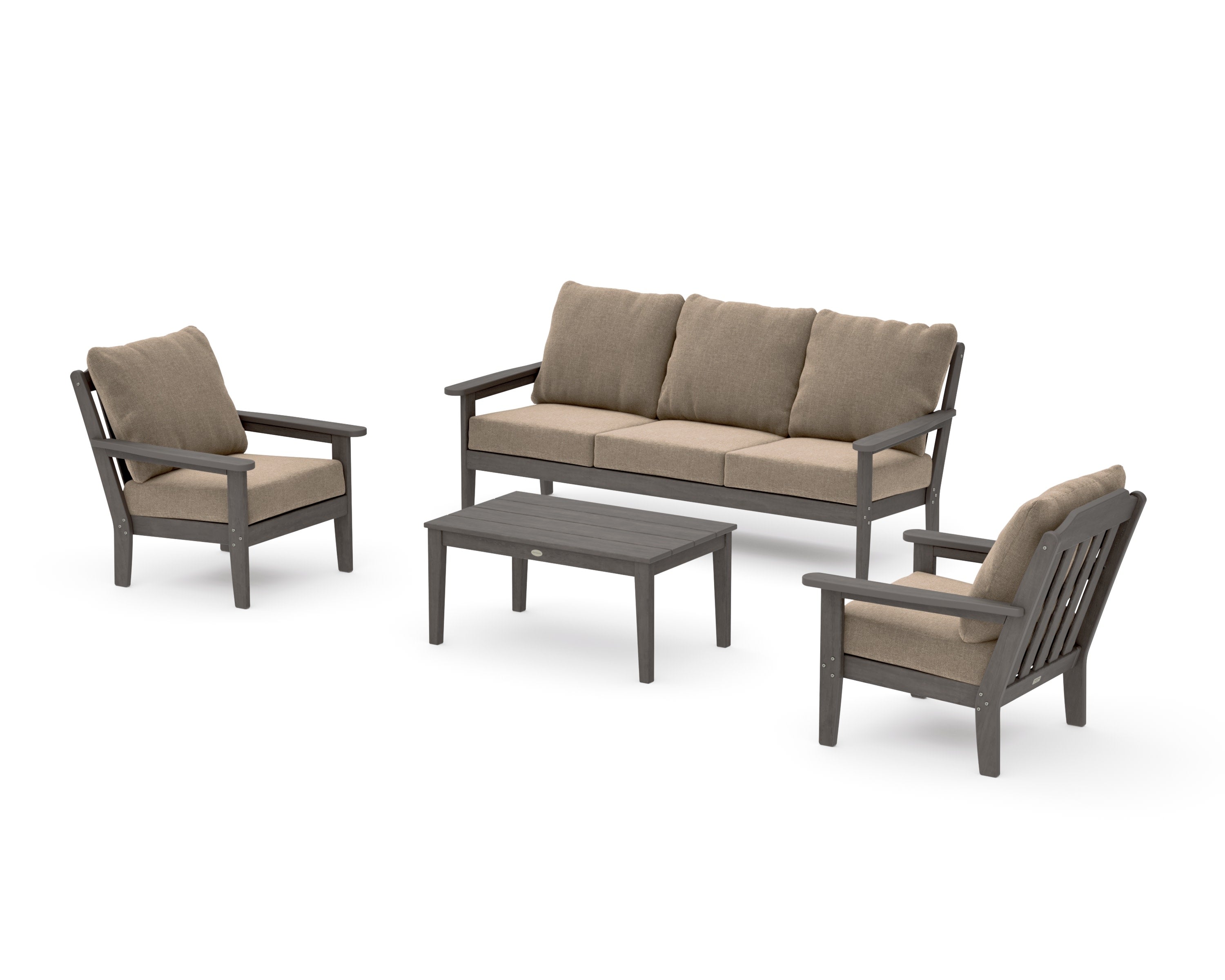 Cottage 4-Piece Deep Seating Set with Sofa in Driftwood / Spiced Burlap
