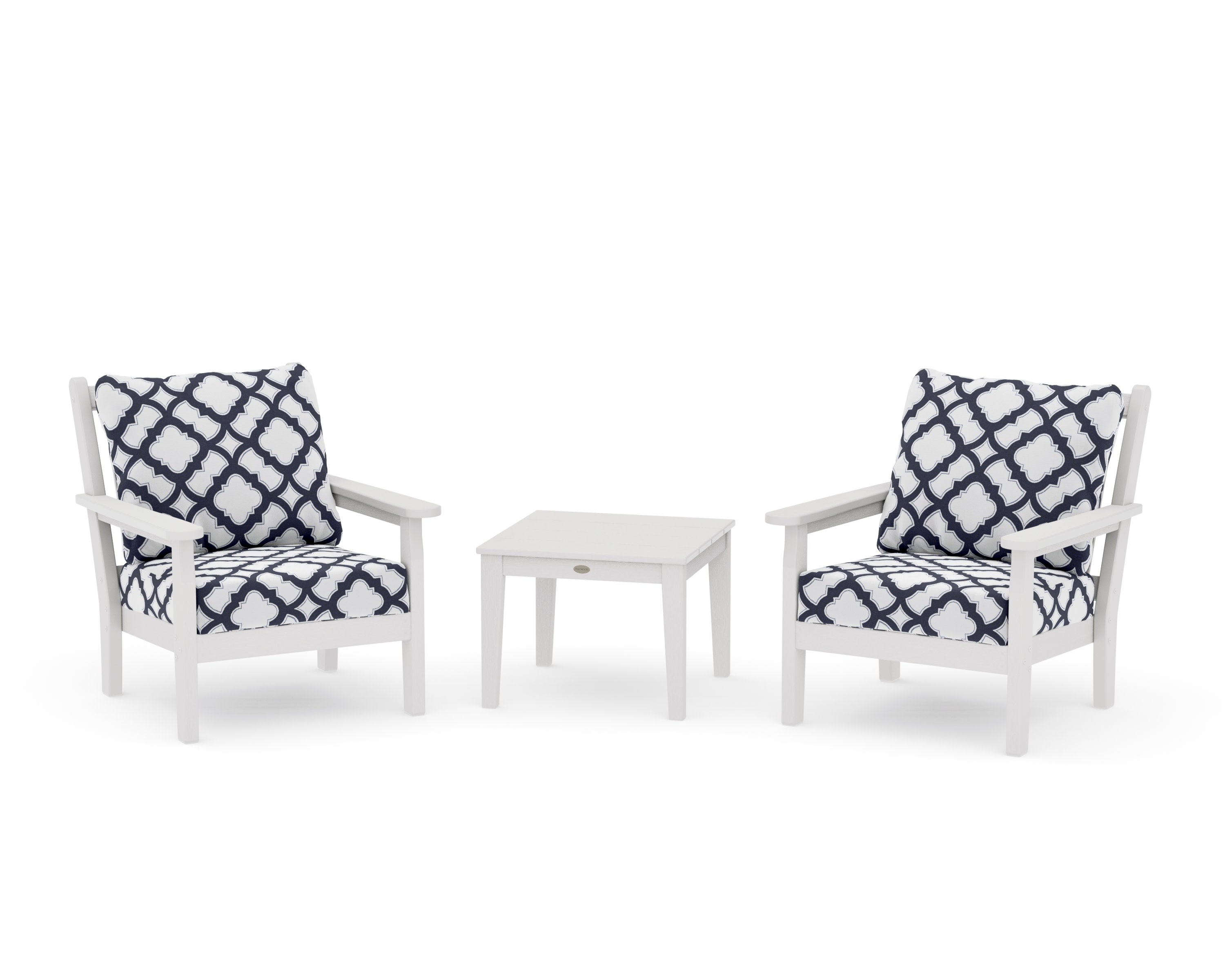 Chippendale 3-Piece Deep Seating Set in Vintage White / Trellis Navy