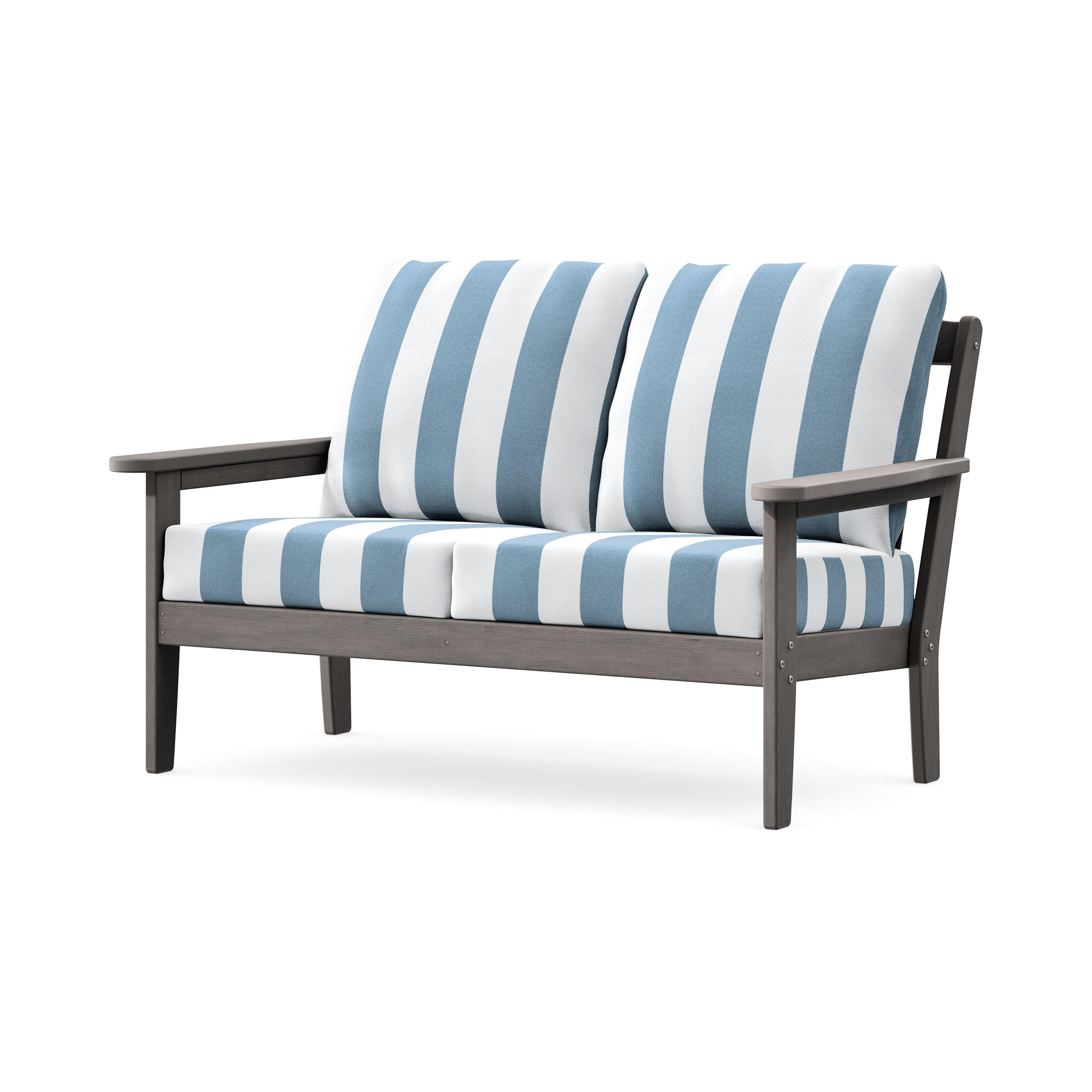 Cottage Deep Seating Loveseat in Driftwood / Cabana Stripe Sky Blue