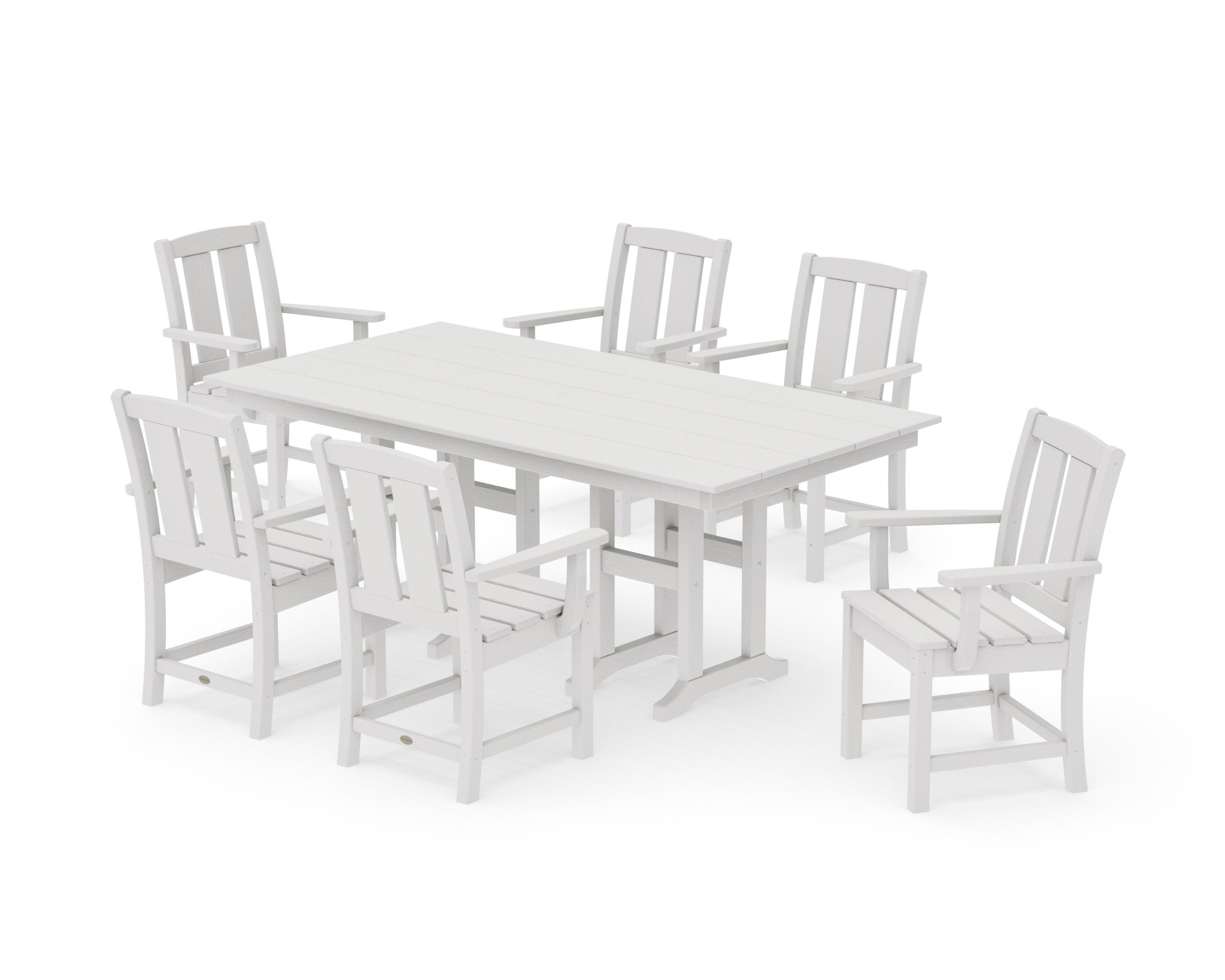 Mission Arm Chair 7-Piece Farmhouse Dining Set in Vintage White