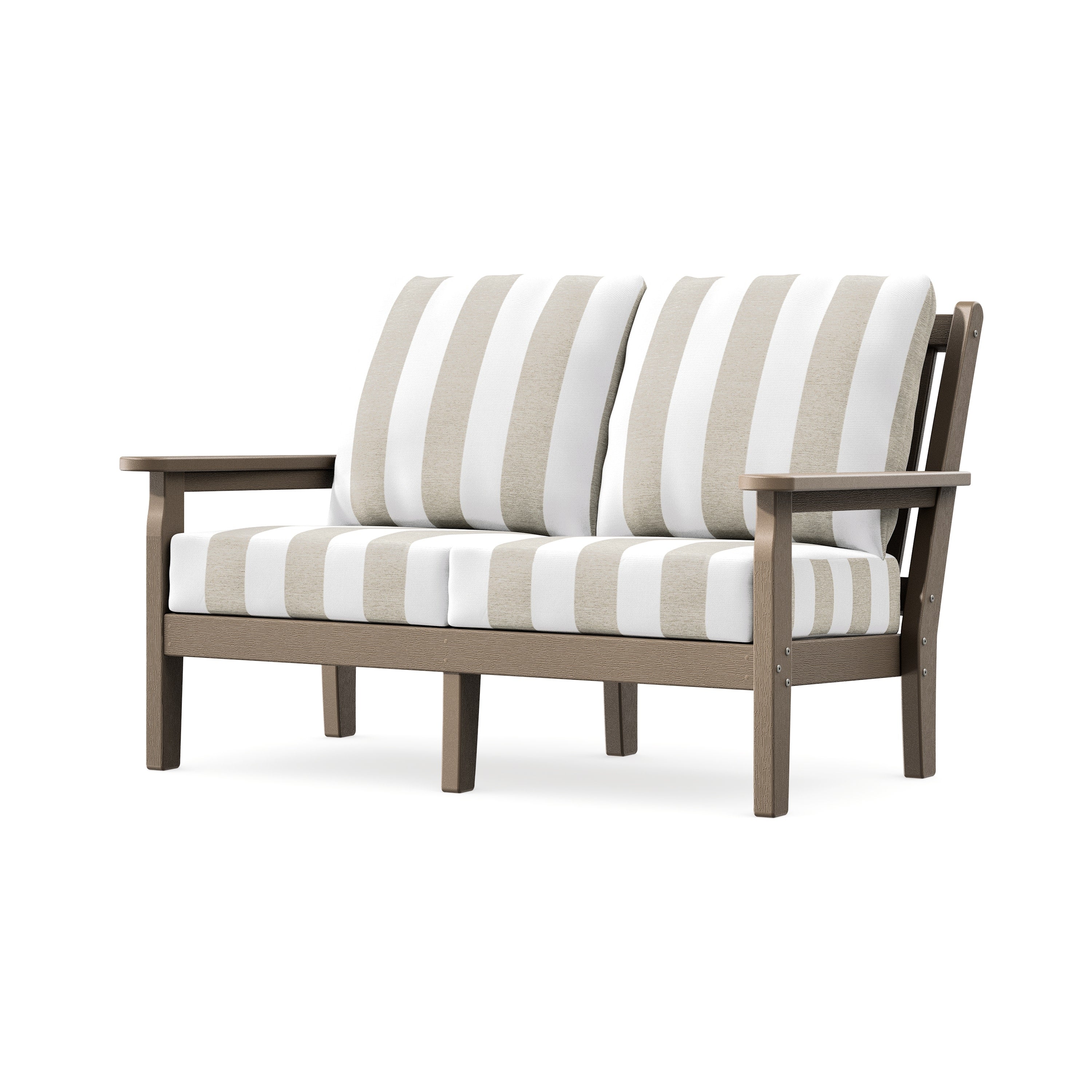 Chippendale Deep Seating Loveseat in Vintage Sahara / Cabana Stripe Dune Burlap