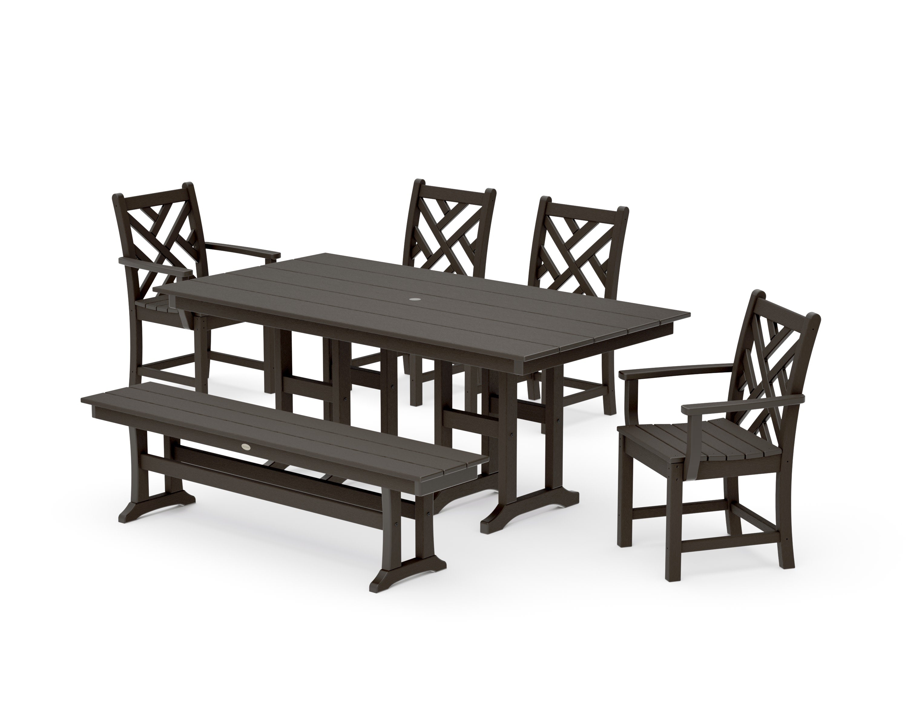Chippendale 6-Piece Farmhouse Dining Set in Vintage Coffee