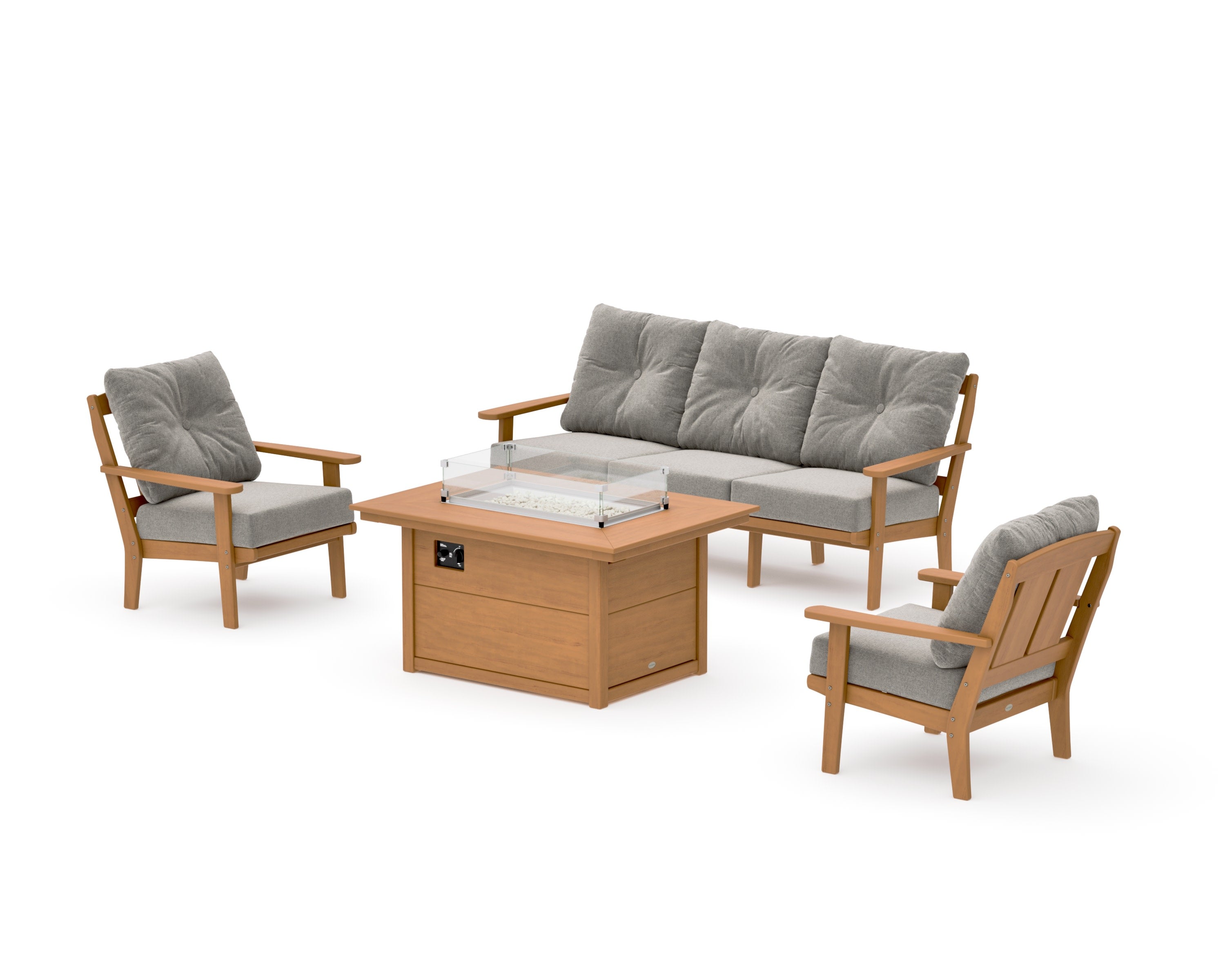 Mission Deep Seating Fire Pit Table Set in Natural / Weathered Tweed
